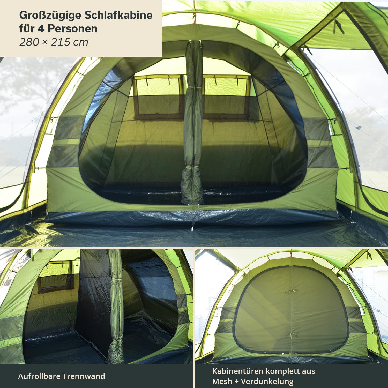 Skandika Gotland 4 Protect - tende da campeggio familiare - zanzariera - 480x310cm - Telo sotto tenda cucito - Colonna d`acqua 5000mm