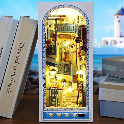 Miniatura 2 de Spilay Kit de rincón de libros para bricolaje, kit de casa de muñecas en miniatura con muebles y LED, rompecabezas de madera 3D para estantería,