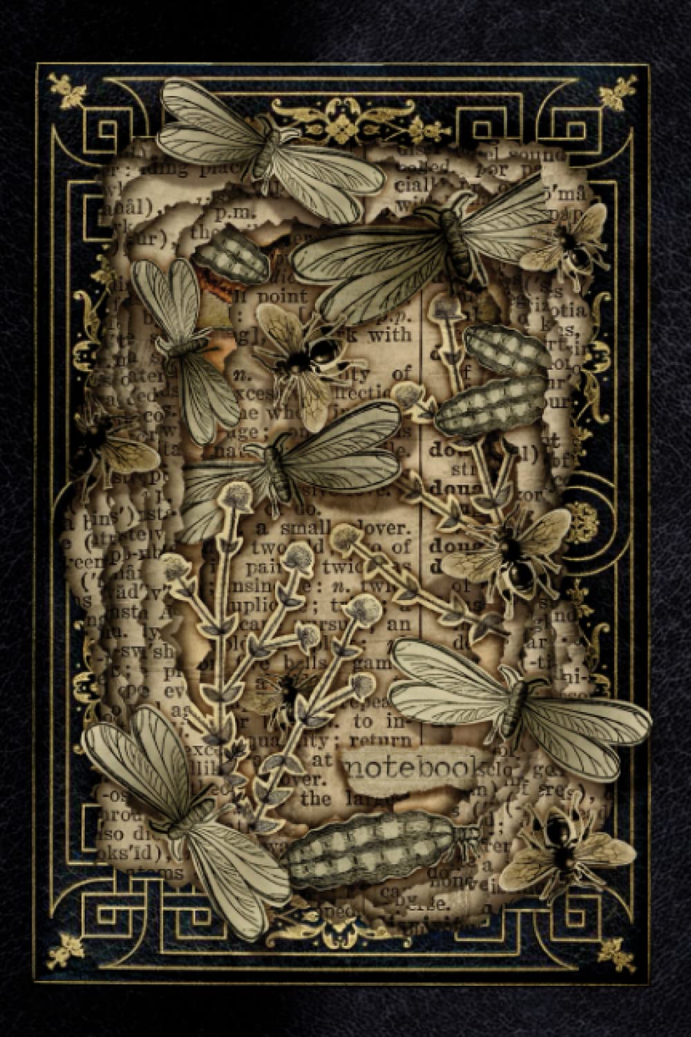 Notebook: Journal / Diary: Junk Journal Collage Art Cover Featuring Vintage Illustrations and Ephemera Blank Lined Paper