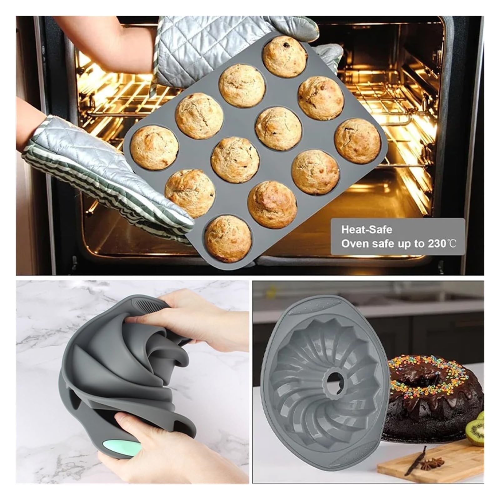 Genérico Compatible con molde de silicona for Pan y Muffins, sartén for horno resistente al calor, utensilios cocina antiadherentes for, juego pasteles, herramienta for hornear(1 set)