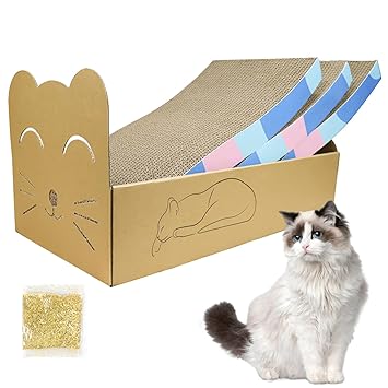 Cat Scratch Cardboard Reversible Cat Scratcher Pad 3PCS with Box Cat Scratching House for Indoor Cats by WDTKPTXL