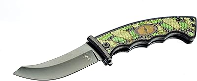 SE Spring Assisted Trailing Point Folding Knife with Yellow Alligator Eye Design - KFD20027-2
