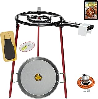 COMBOI - Kit Paellero-Quemador de gas butano 40 cm, paellera de 46 cm, Regulador de gas, Manguera, Soporte de 3 Patas, nivel, delantal, libro de recetas digital (Kit Paellero 40 cm)