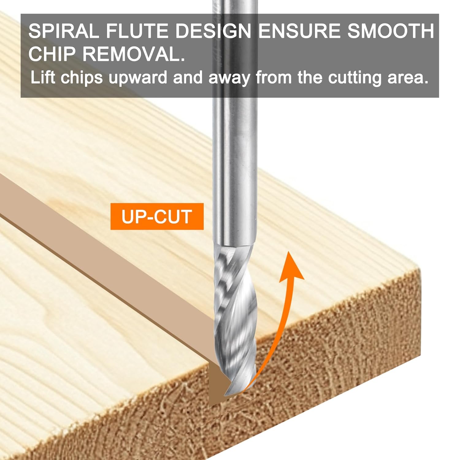 HARFINGTON Spiral Router Bit 7/32" Cut Dia 7/32" Shank Up Cut Solid Carbide 1 Flute CNC End Mill Milling Bits for Wood Plastic Soft Metal (3/4" Cut Length 2-1/2" Long)