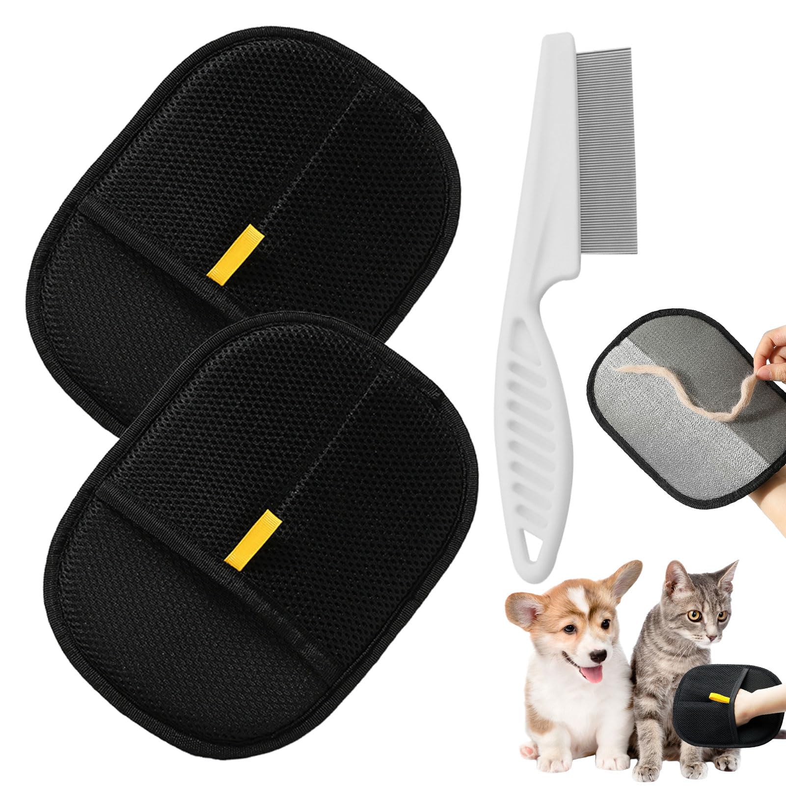 2Pcs Pet Hair Removal Glove with a Comb,Pet Hair Glove,Reusable Pet Grooming Gloves,Pet Hair Mitt for Pet Grooming,Deshedding,Washing