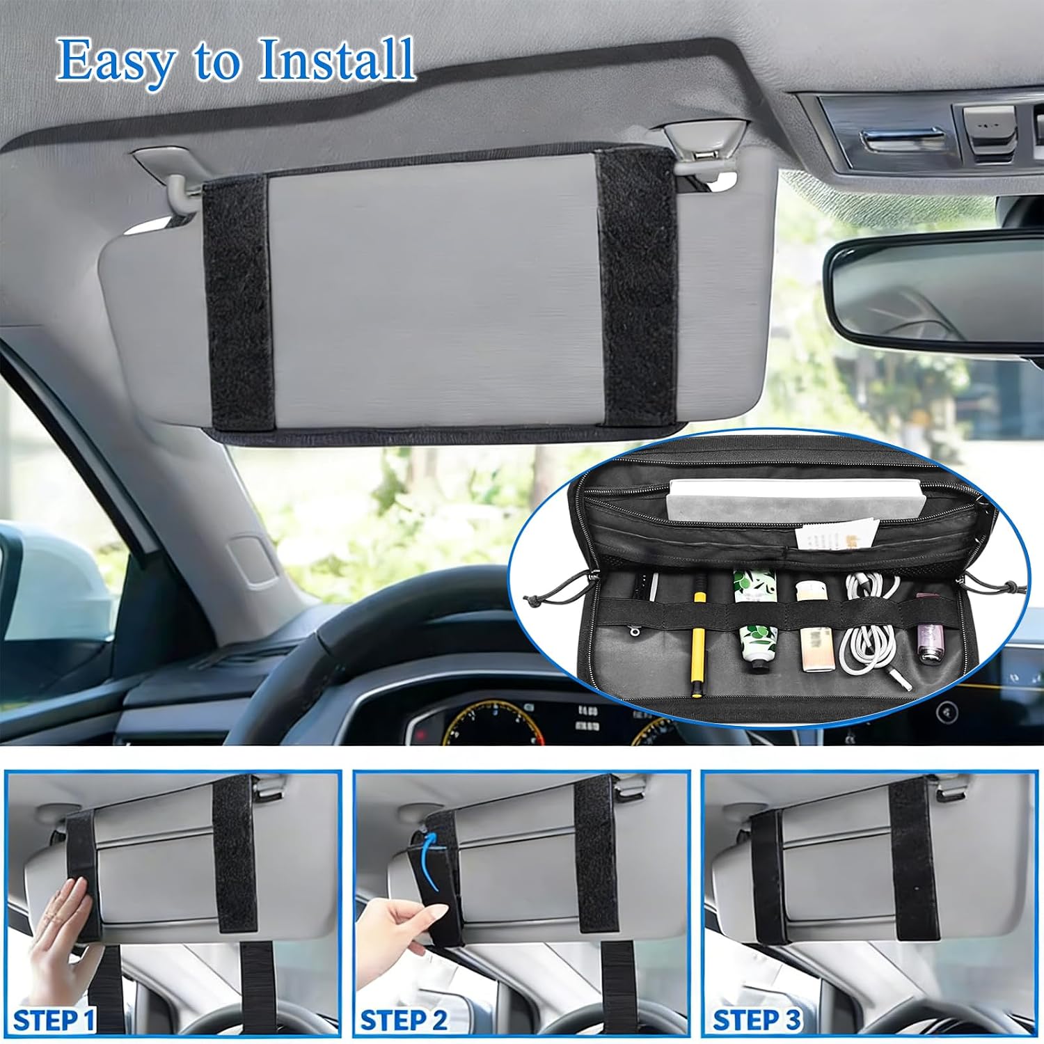 Car Visor Organizers Tactical Visor Molle Heavy Duty Zipper Storage Pouch Molle Panel Accessories Sun Visor Tactical Molle for Cars SUV Trucks