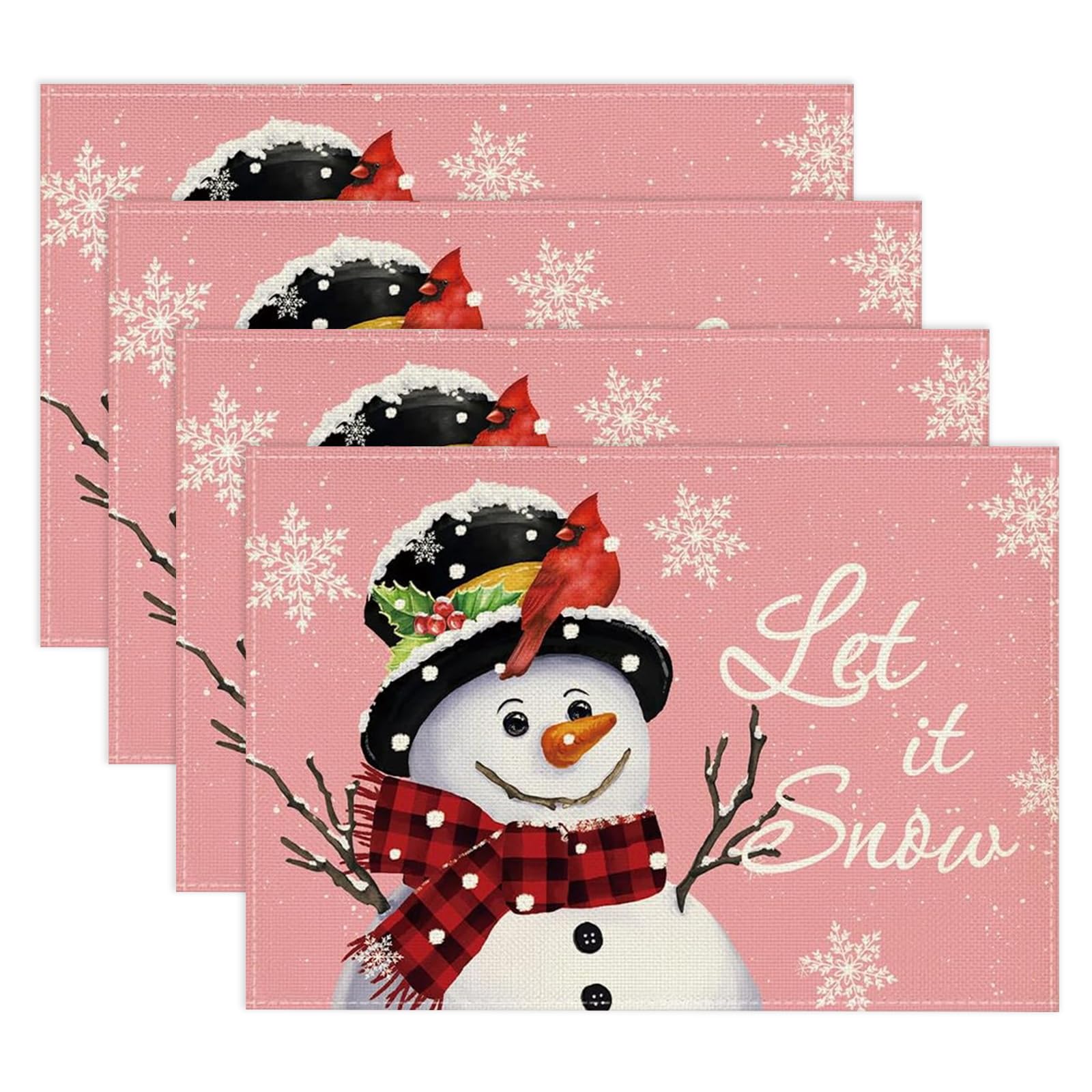 xiaoxiaozhijia 4 Salvamanteles Individuales Navidad,30x45cm Manteles Individuales Lavables,Decoracion de Mesa de Navidad (Muñeco de Nieve B)