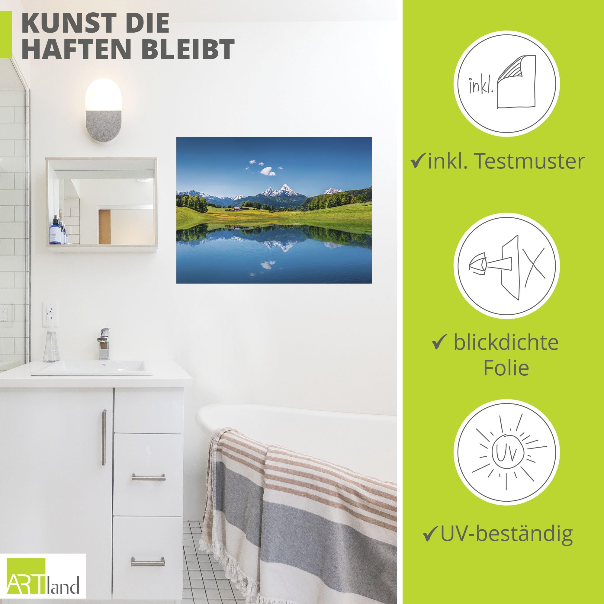 ARTland Wanddeko Wandtattoo selbstklebende Vinylfolie 120x90 cm Landschaften Berge Fotografie Blau Landschaft in den Alpen T9QB