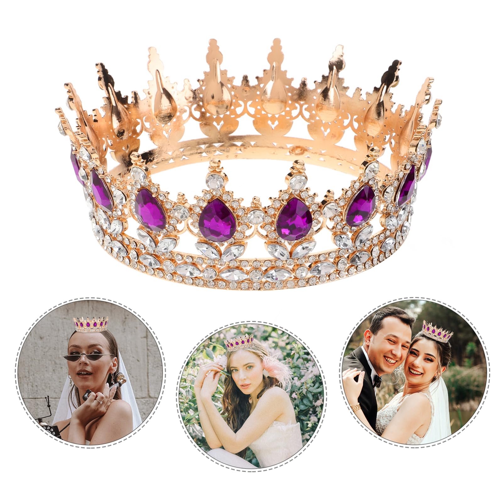 Tiara da Sposa Barocca con Cristalli, Leggera in Lega Dorata