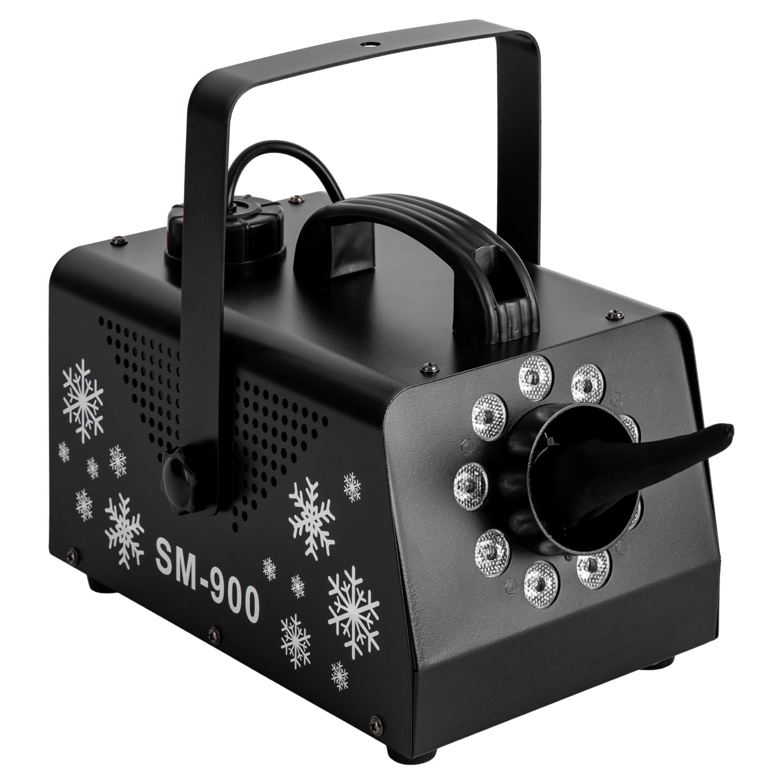 Macchina della neve con telecomando da 900 W - Cannone da neve portatile con 9 luci LED RGB, serbatoio da 1 litro, incluso gancio per Halloween, Natale, matrimoni, feste e palchi DJ 220-240V