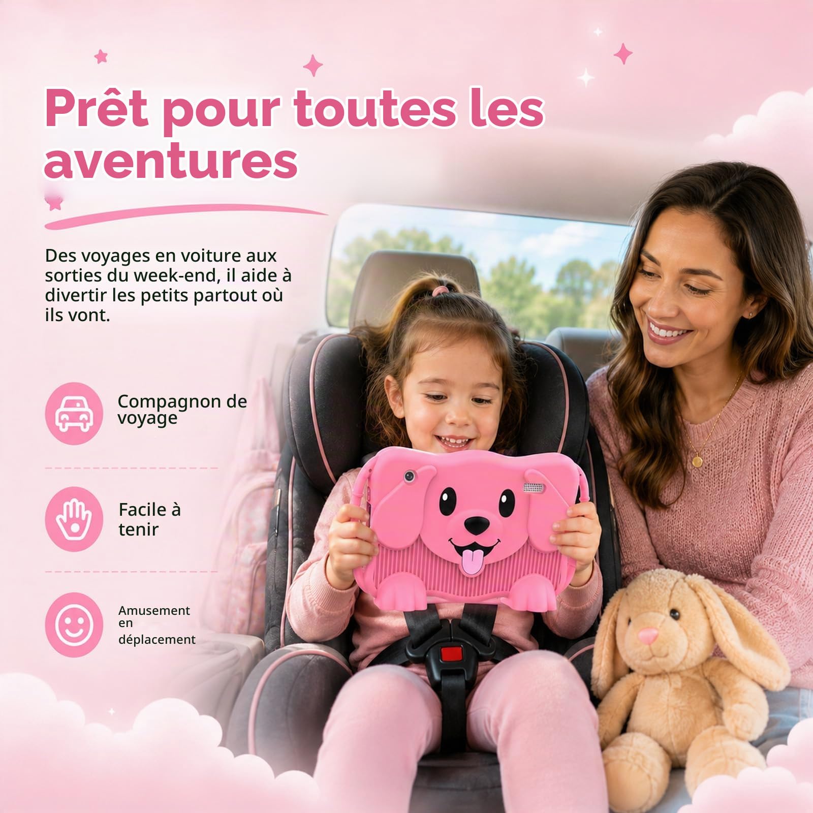 Tablette pour Enfant 7 Pouces Tablette Enfants avec WiFi 32GB Tablet Tactile Enfant Étui Antichoc Contrôle Parental Double Caméra (Rose)