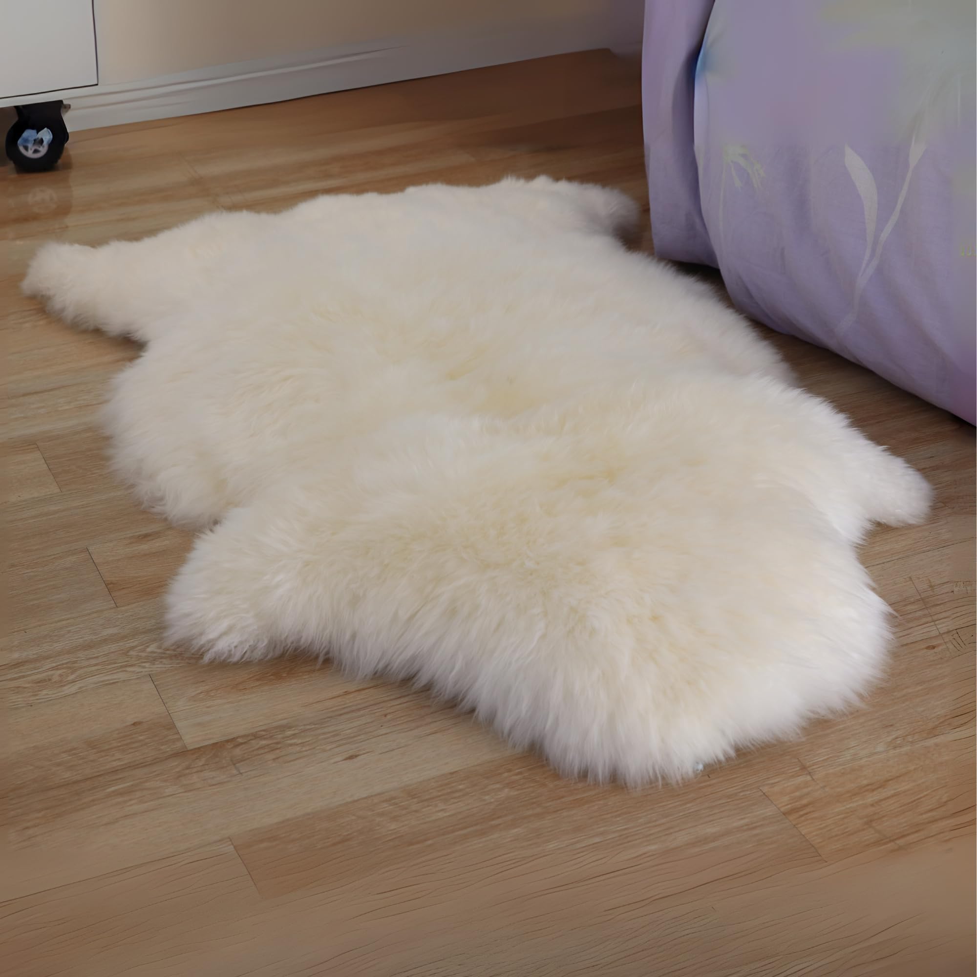 Woolous Sheepskin Rug, New Zealand Large Genuine Natural Lambskin Fur Fluffy Area Real Sheep Skin Throw Rug for Bedroom and Living Room, (Single Pelt 2x3ft,Ivory)