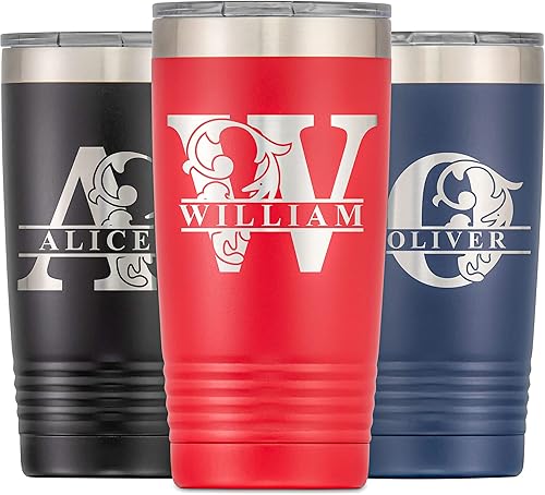 Miniatura 6 de Vaso personalizado con inicial y nombre grabados, taza de acero inoxidable de 20 onzas, vaso de café de viaje aislado al vacío de doble pared con
