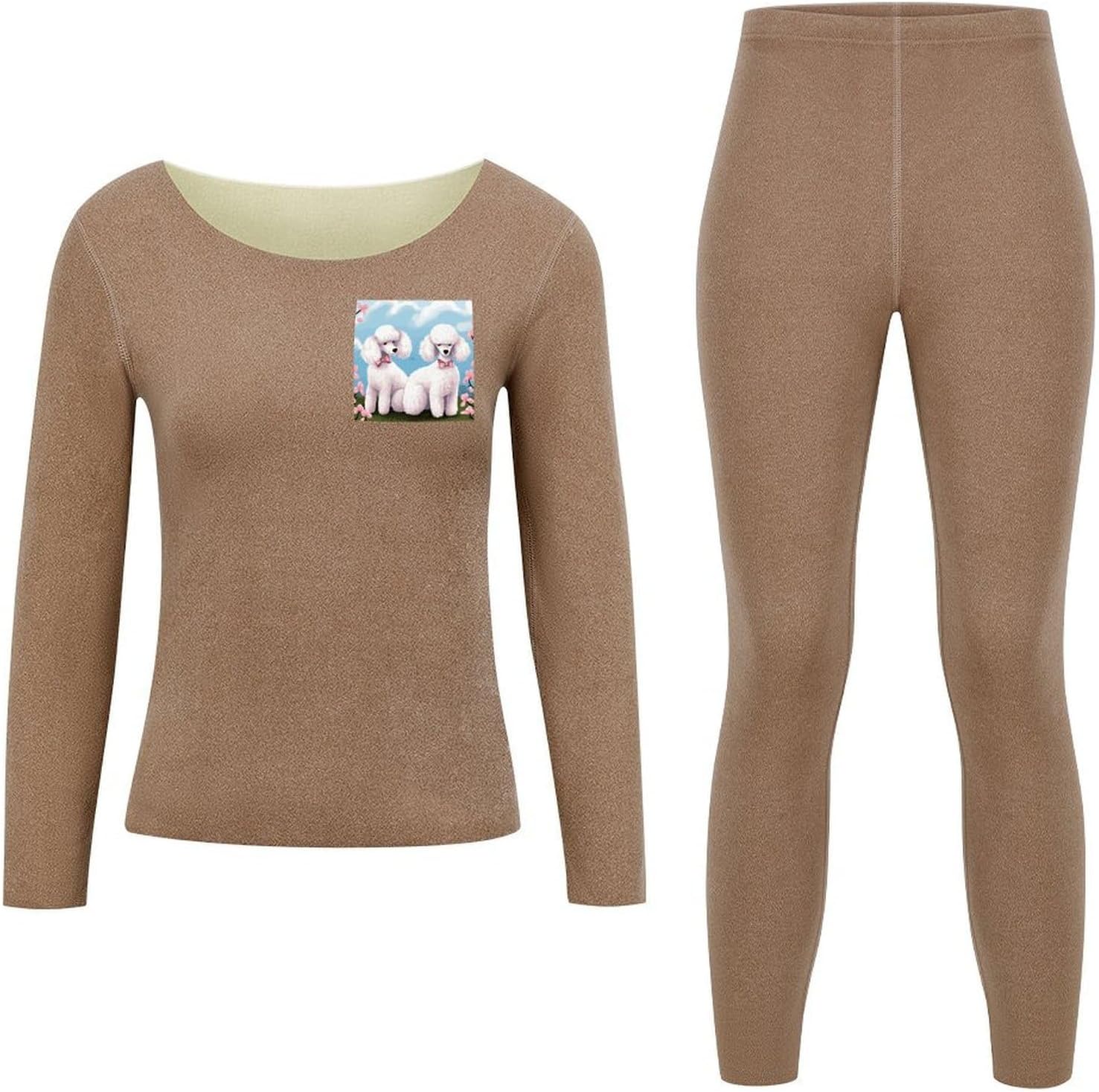 Women's Fleece Lined Thermal Set - Cold Weather Long Johns Ultra-Soft Poodles Dogs Printed Base Layer