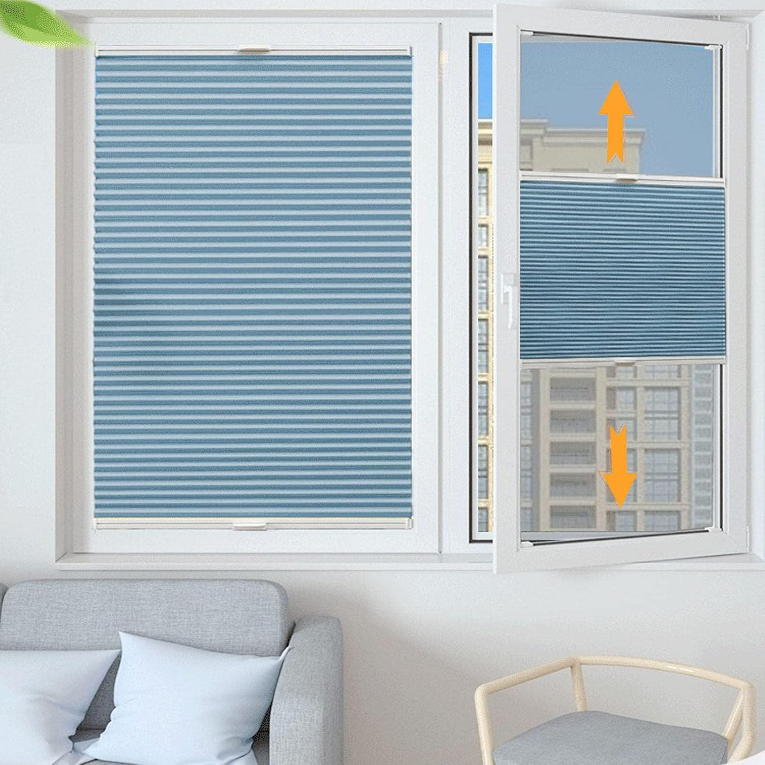 Cordless cellular shades top-down bottom-up, pleated window shades, light-filtering honeycomb blinds, blackout privacy and sun protection, for interior windows/skylights,WxH-65x200cm/25.6x78.7in