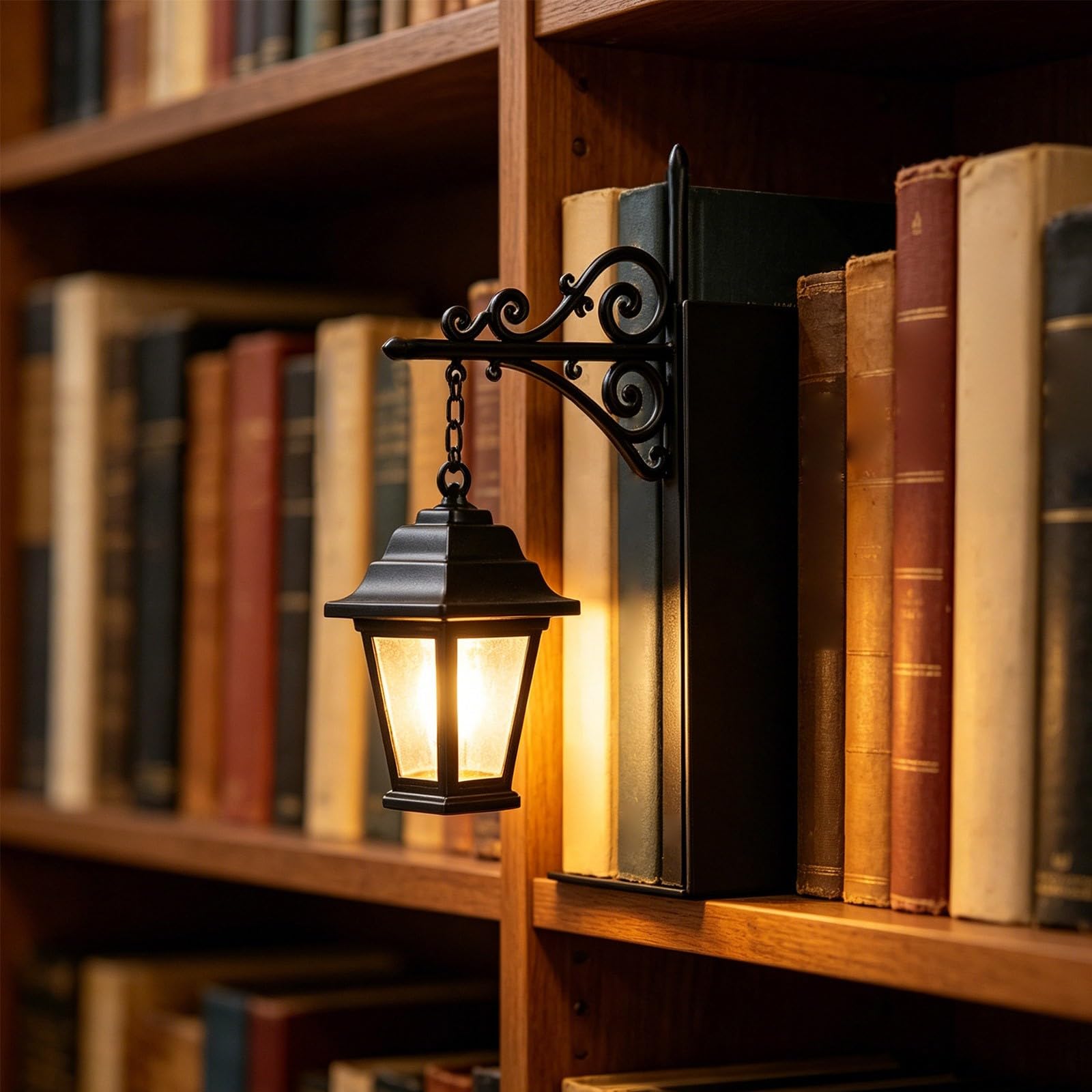 Bookshelf Reading Shelf Decor with LED Light,Library Lantern,Halloween Night Light for Bookshelf Bookcase Desk Library Home Decor Library (Black-B, one Size)
