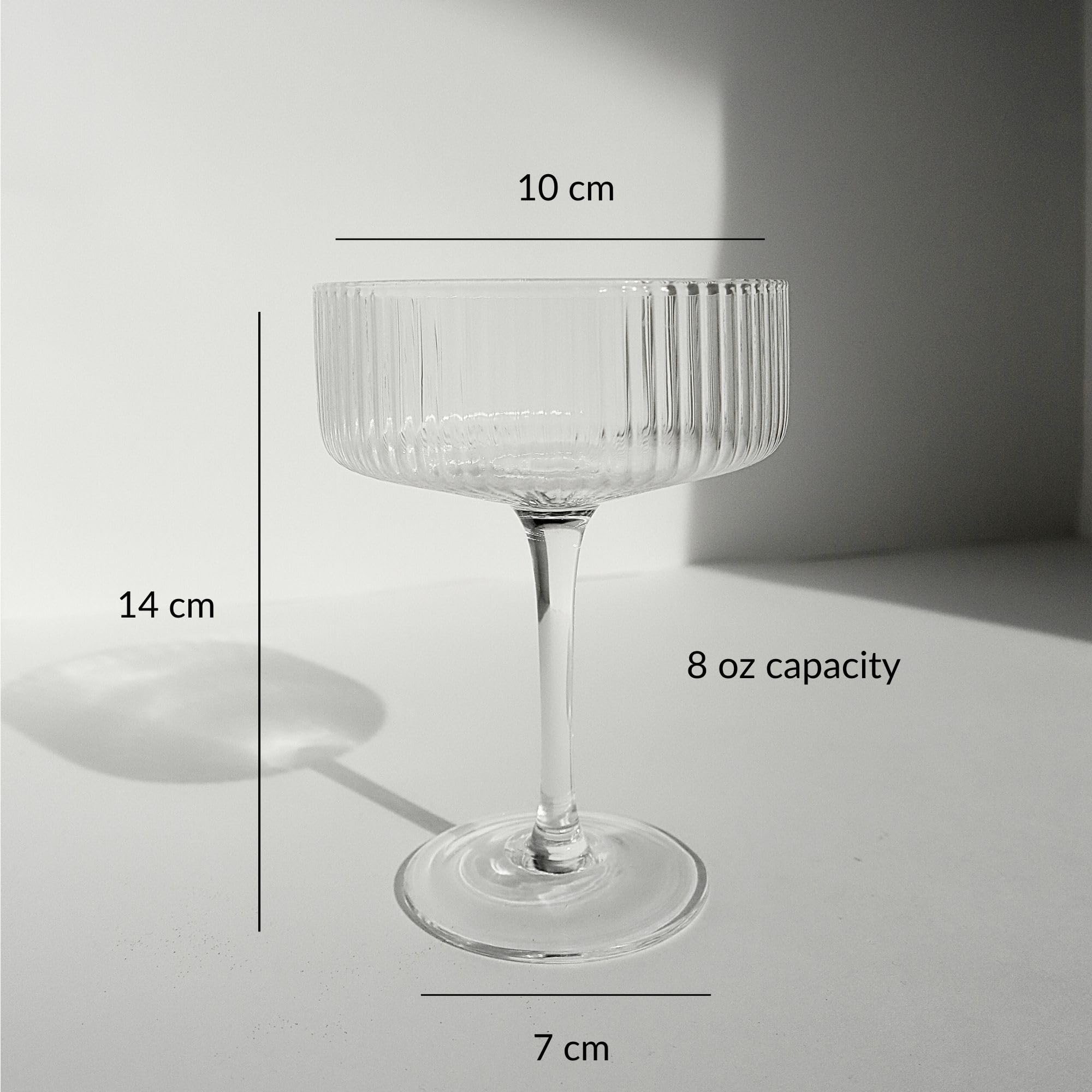 arego Ribbed Coupe Glasses - 8 Oz Art Deco Set Of 4 Vintage Glassware For Espresso Martini, Margarita, Champagne, Manhattan, Spritz, Tall Bar Cocktail Glass For The Home, Cute Drinking Cups Gift