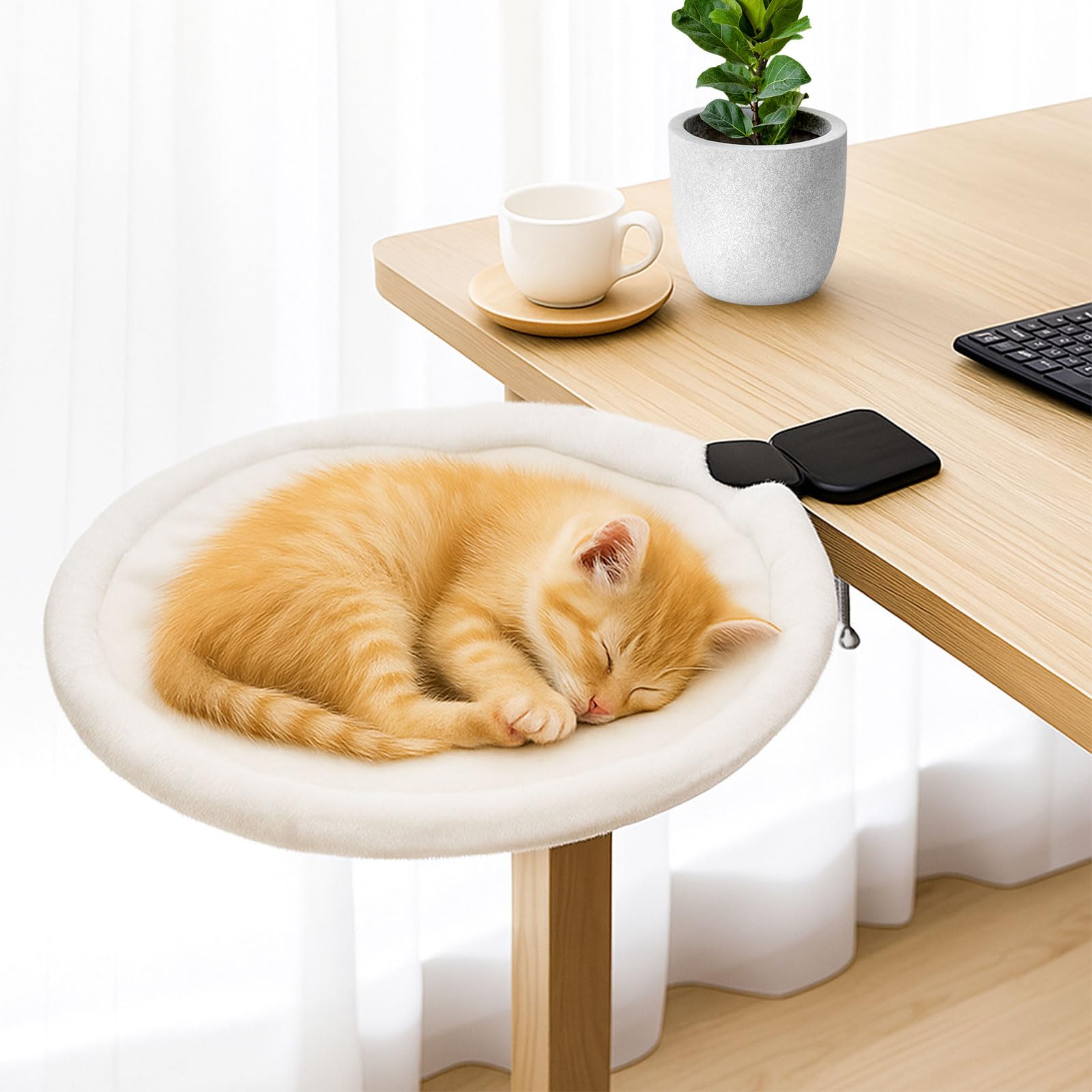 Cuccia per gatti da scrivania – girevole a 360° e regolabile in altezza, supporto per gatti rimovibile, morbida amaca per gatti per casa, ufficio (bianco)