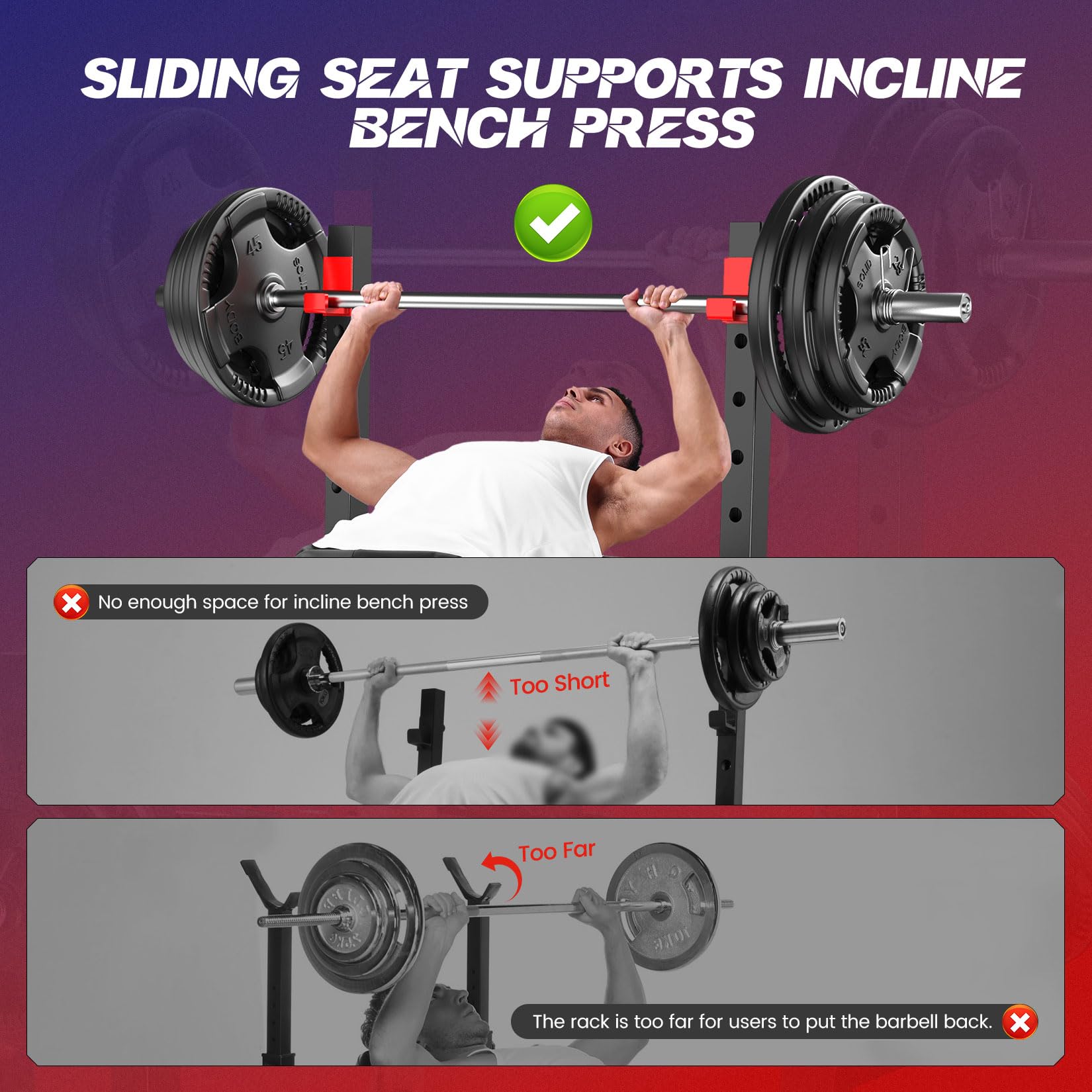 900 LBS Weight Bench Set with Squat Rack, Adjustable Bench Press Set with Leg Extension and Leg Curl, Foldable Flat/Incline/Decline Workout Bench for Home Gym