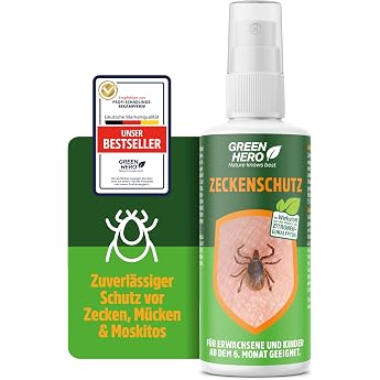 Green Hero Tick spray reliable protection against tricks mosquitoes and mosquitoes 100 ml tick protection with the well-scented active ingredient EC oil suitable for adults and children from 6 months