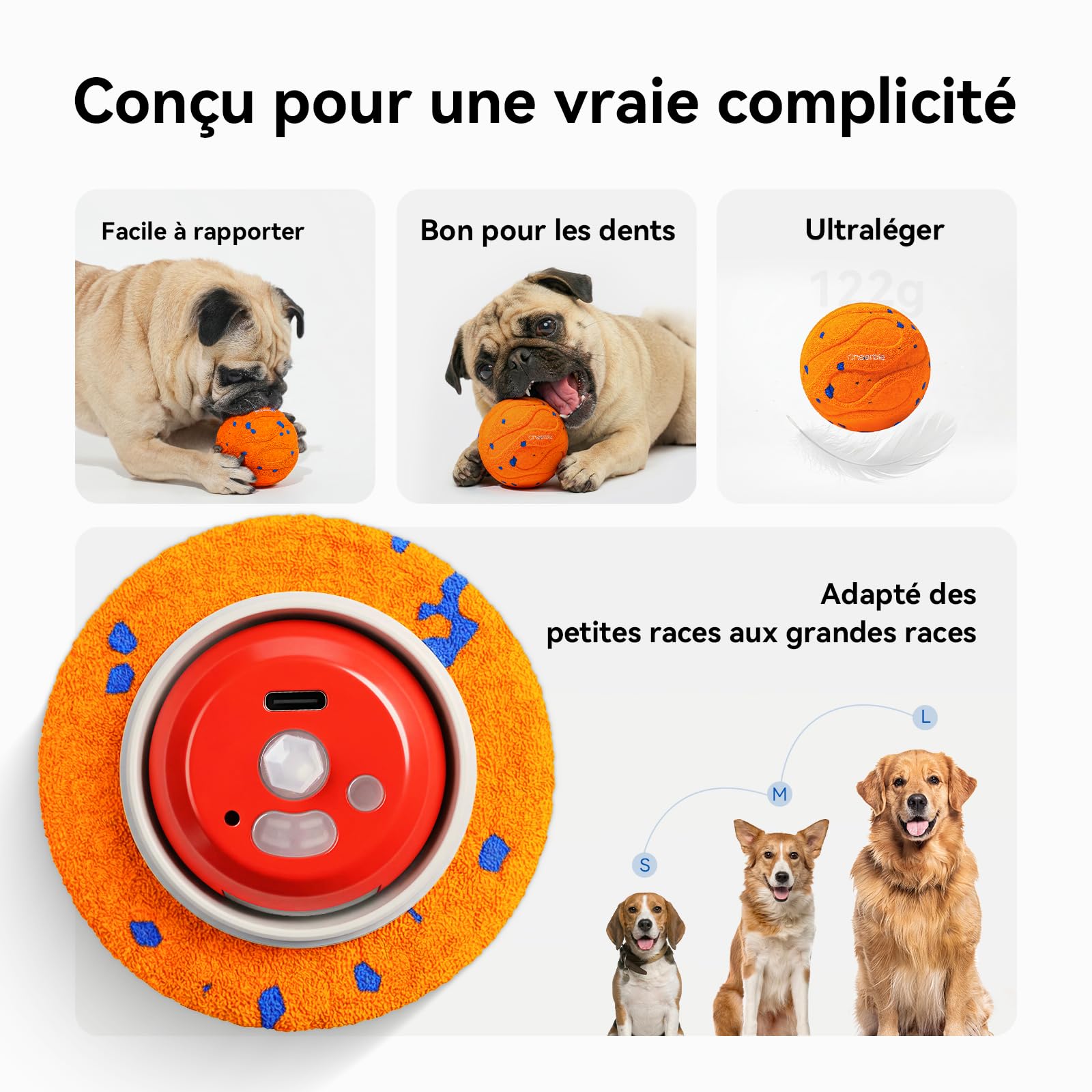 Cheerble Wicked Ball Air Neo – Le Ballon interactif Qui Calme Votre Chien avec Mode apaisant imitant Les battements de cœur, Auto-Rotatif, E-TPU, IPX7 étanche, pour Petites et Grandes Races, Orange
