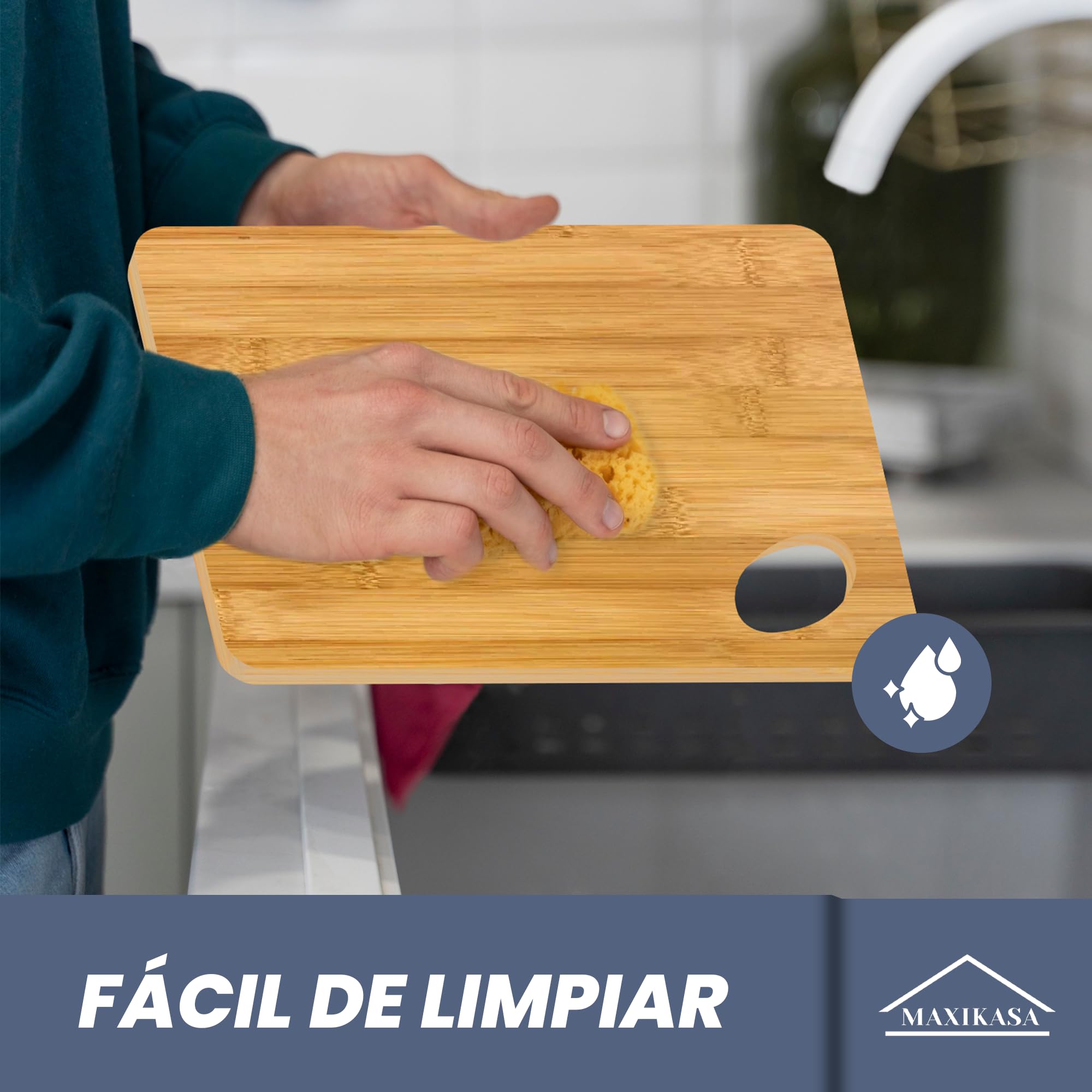 Tabla Cortar de Bambú | Pack de 2 uds Medianas x2-30x20cm) | Tabla de Alta Resistencia y Durabilidad | Apto para Cortar, Picar y Servir | Utensilios de Cocina.