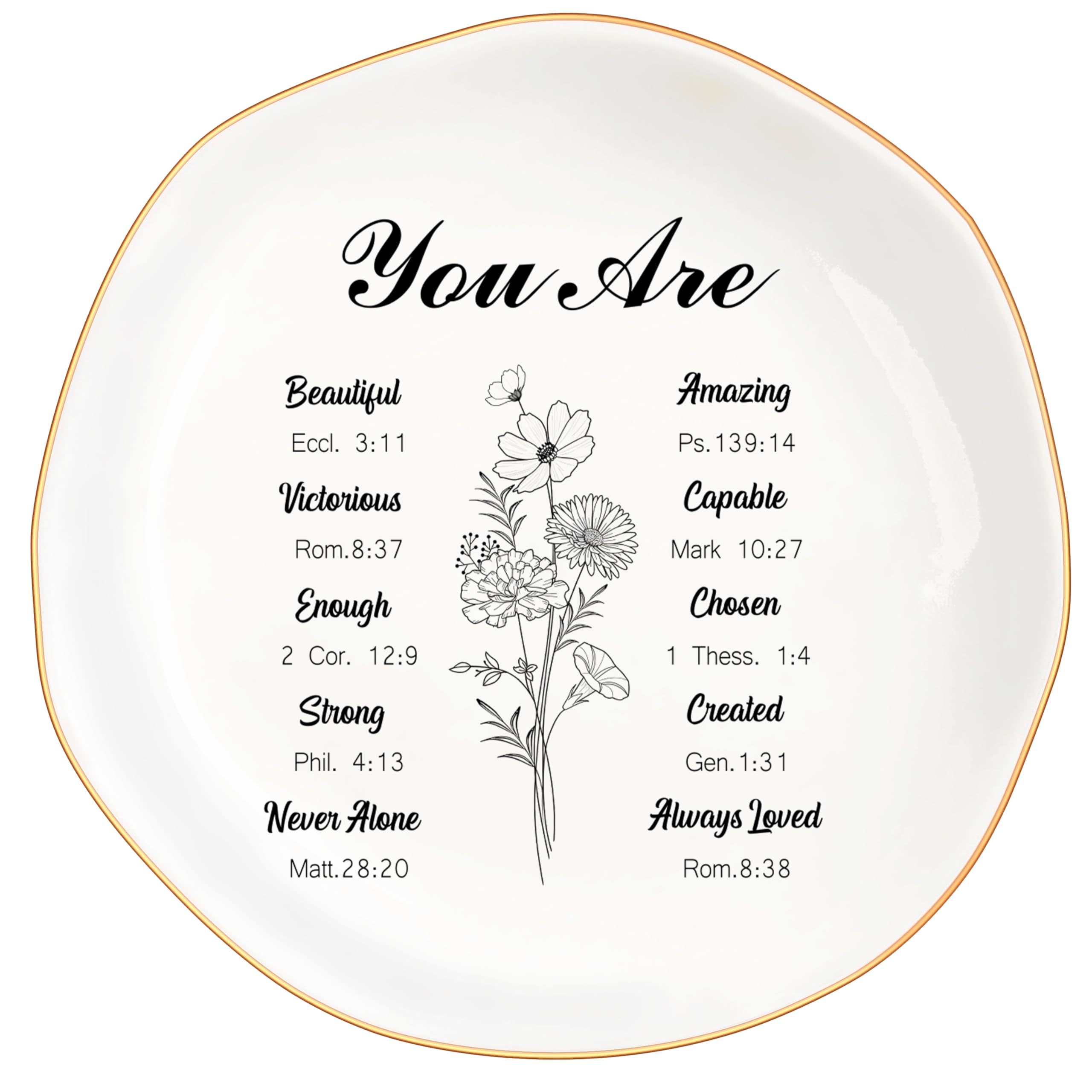 MQPPKJ God Says You Are - Christian Bible Verse Jewelry Dish Trinket Tray - Unique Ceramic Ring Jewelry Tray for Women (You Are Enough)