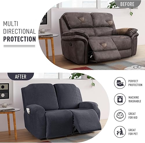 Miniatura 3 de KinCam Fundas reclinables, fundas elásticas para sillas reclinables, fundas para sofá reclinable, fundas de sofá reclinable a rayas, fundas