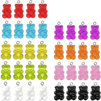 108pcs Gummy Bear Charms Colorful Resin Bear Keychain Pendant for Necklace Bracelet Jewelry DIY Making