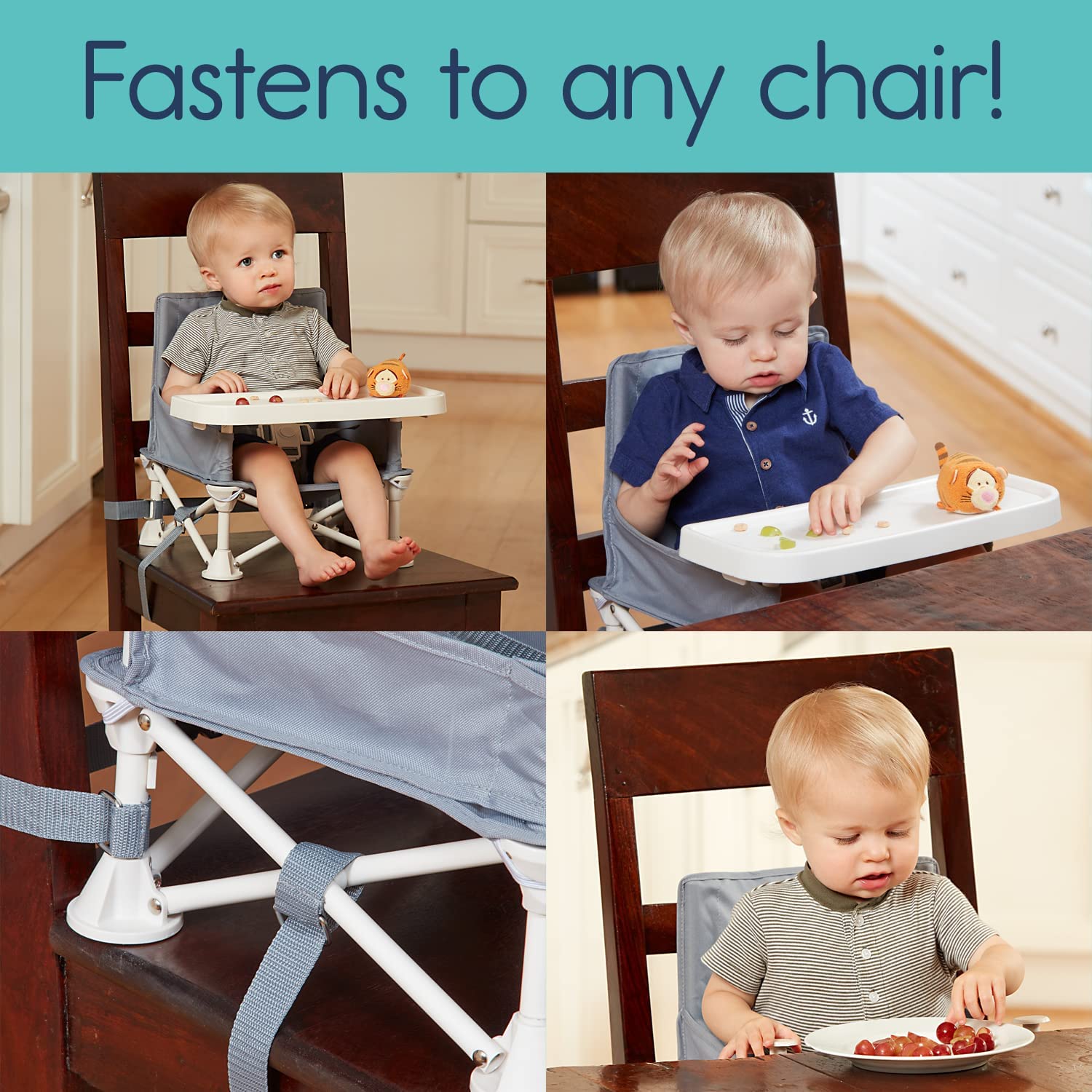 Olpad Baby Seat Booster High Chair, Portable Space Saving Chair, Folding Feeding Safety Belt, Food Tray, Travel Bag, Aluminum Alloy Children Dining Chair, Grey