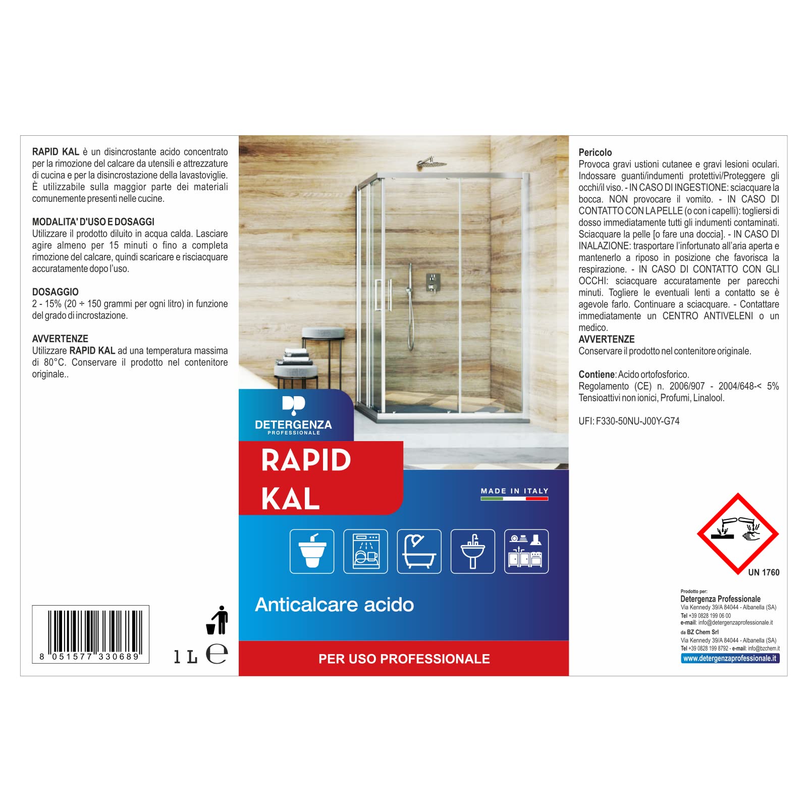 ANTICALCARE Acido Rapid KAL CONCENTRATO - Pz. 1 da 1 L HD