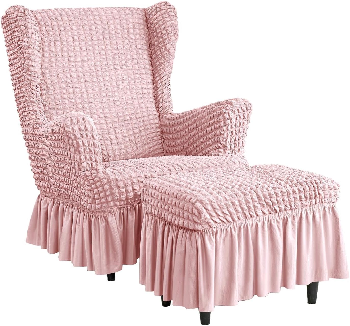 Stretch Seersucker Wingback Chair Slipcover, Universal