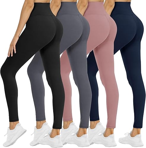 Miniatura 60 de NexiEpoch - Paquete de 4 leggings suaves para mujer, con bolsillos, control de abdomen y cintura alta, pantalones capri para yoga y ejercicio
