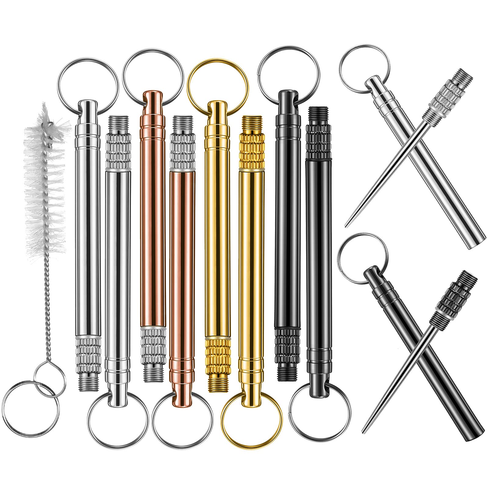 Pieces Portable Titanium Toothpicks Pocket Keychain Toothpick with  Cleaning Brush Metal Telescopic Toothpick Holder for Outdoor Picnic Camping