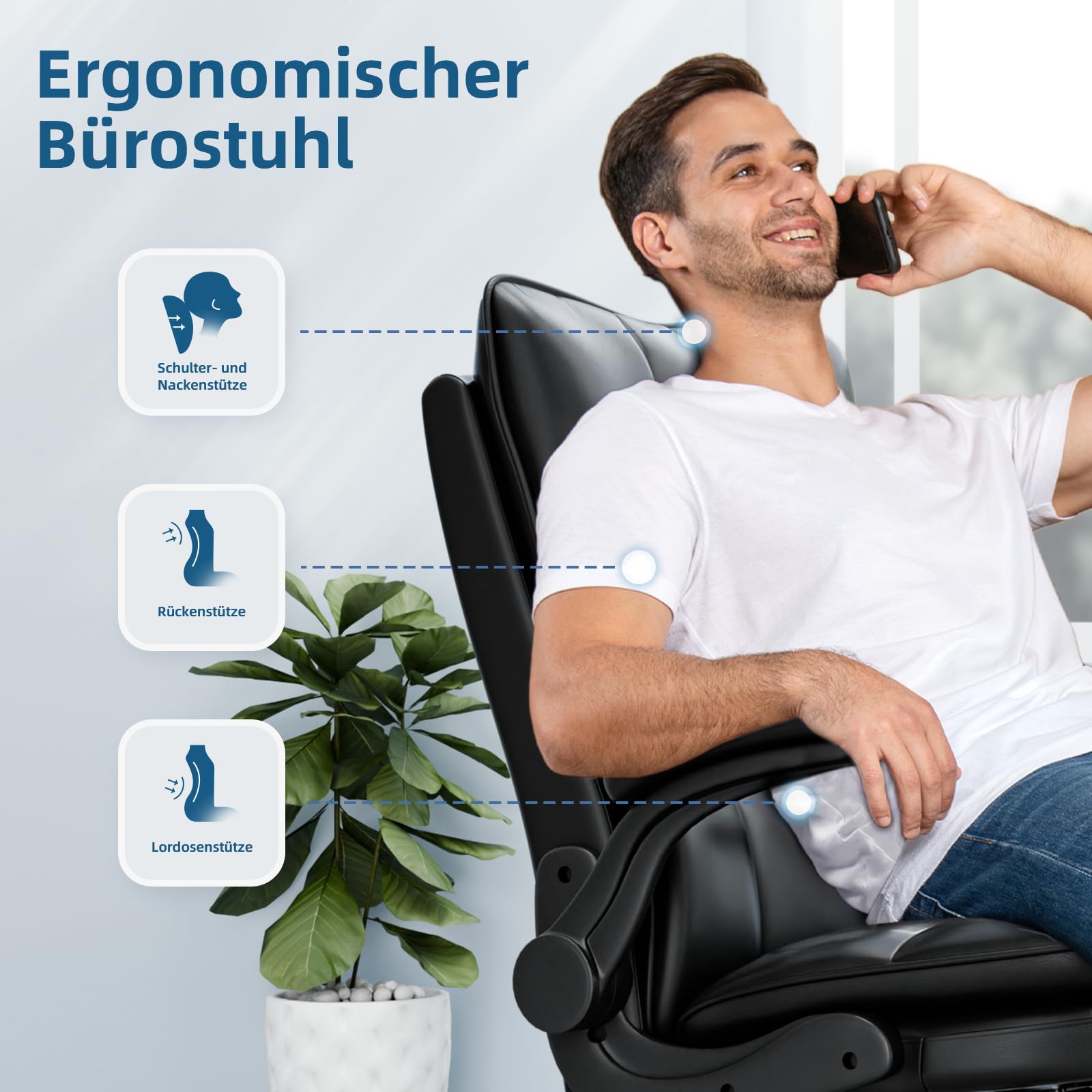 BAYGE Sedia Ufficio, Sedia Ergonomica per Computer con Braccioli Ripiegabili, Poltrona Direzionale con Sedile Largo, Altezza Regolabile, Comoda per Ufficio, Casa e Giochi, Portata fino a 150 kg, Nero