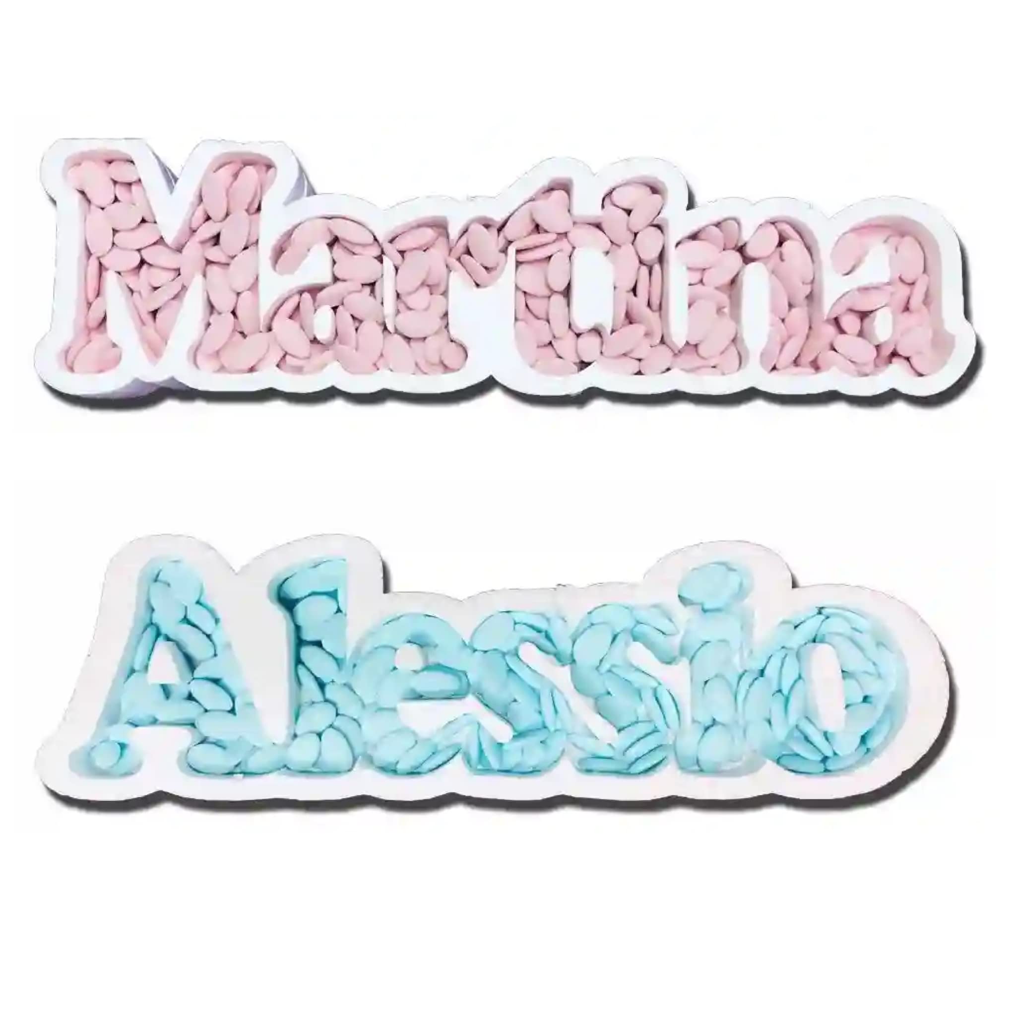 Porta Confetti Vassoio Scritta da Personalizzare Colorata Glitterata in Polistirolo Altezza 15 cm - Italia