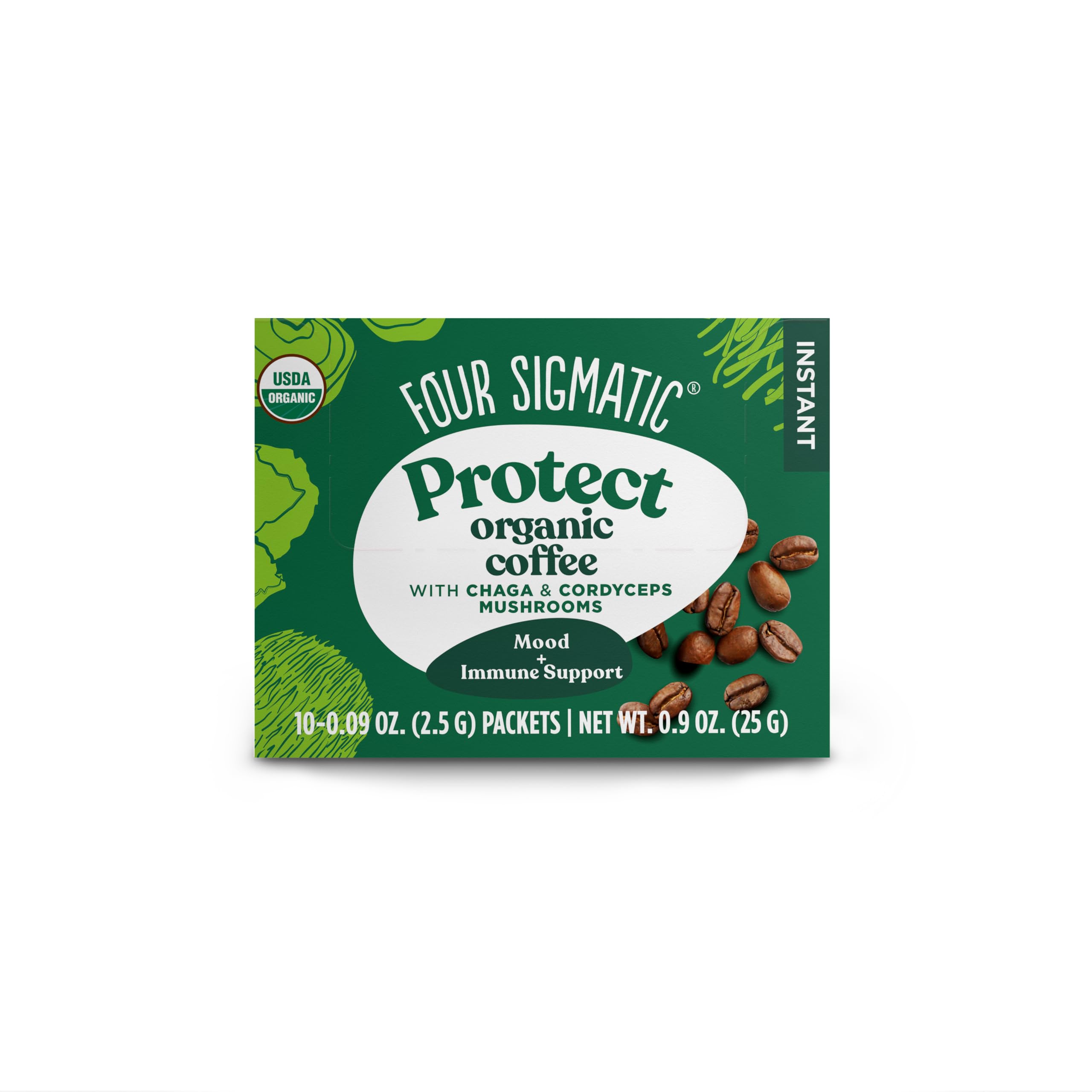 Four Sigmatic Foods, Organic Instant Coffee Mix with Chaga and Cordyceps Mushrooms, 0.09 Ounce, 10 Pack (Packaging May Vary)