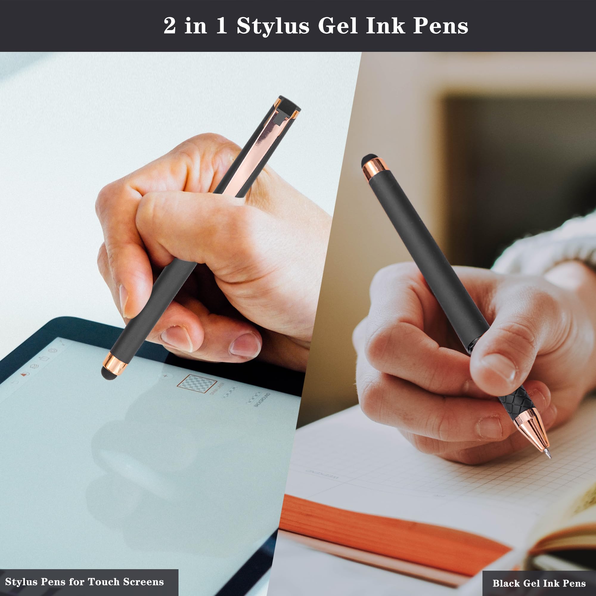 Linbsunne Penne gel nere 0,7 mm con punta media per ufficio, penne 2-in-1 con stilo per schermi touch, penne a sfera con inchiostro gel per la scrittura (confezione da 18 - grigio)