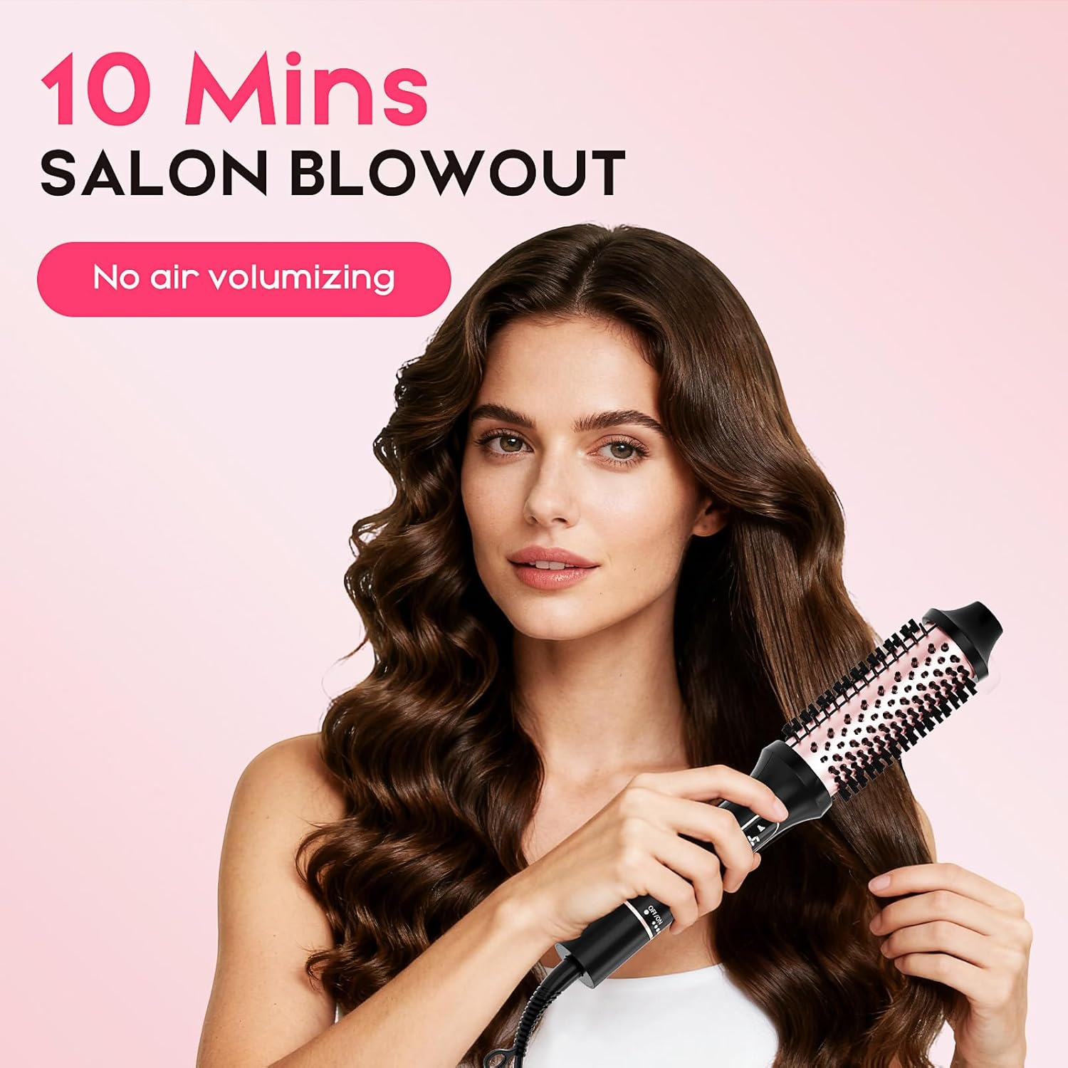 CINOSTAR Heated Round Brush for Blowout Look Volumizer, 1.5 inch Styler Tool, 6 Temps Ionic Thermal Brush, Fast Heating, Dual Voltage for Travel, Peach - Image 2