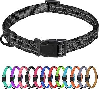 TagME Nylon Dog Collar, Adjustable Reflective Dog Collar with Safety Buckle for Extra Small Dogs, Black, 1.5 cm Width product image