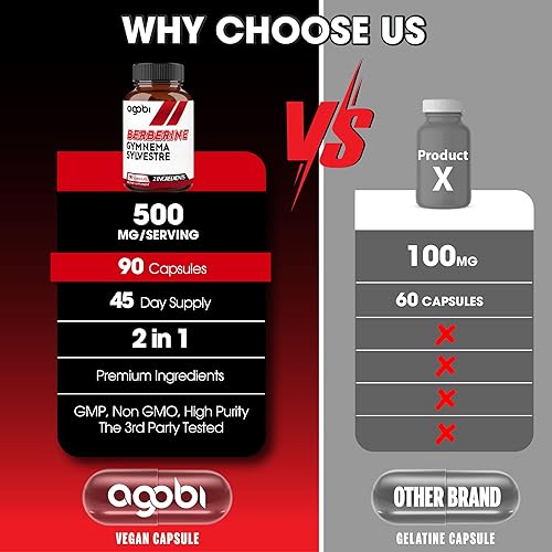 Miniatura 4 de agobi Suplementos de berberina de 500 mg con Gymnema Sylvestre - Fórmula súper concentrada para el sistema inmunológico, la salud de la circulación,