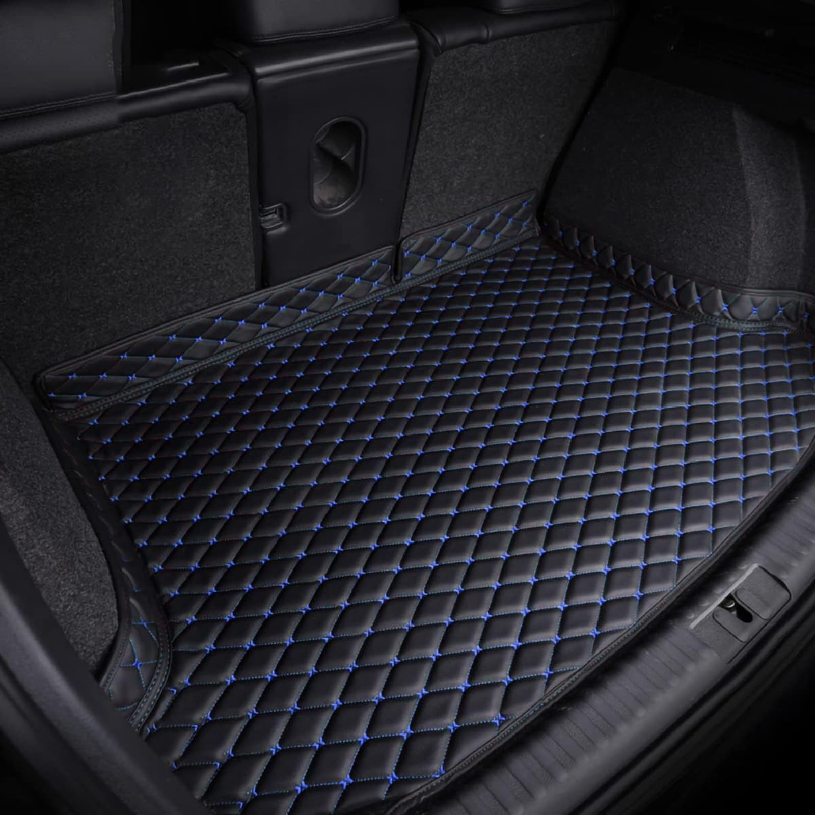 Car Boot Mats for Nissan Tiida 2011-, Runk Waterproof Protector Anti Scratch Non-Slip Cargo Tray Liners Auto Accessories,Black-Blue