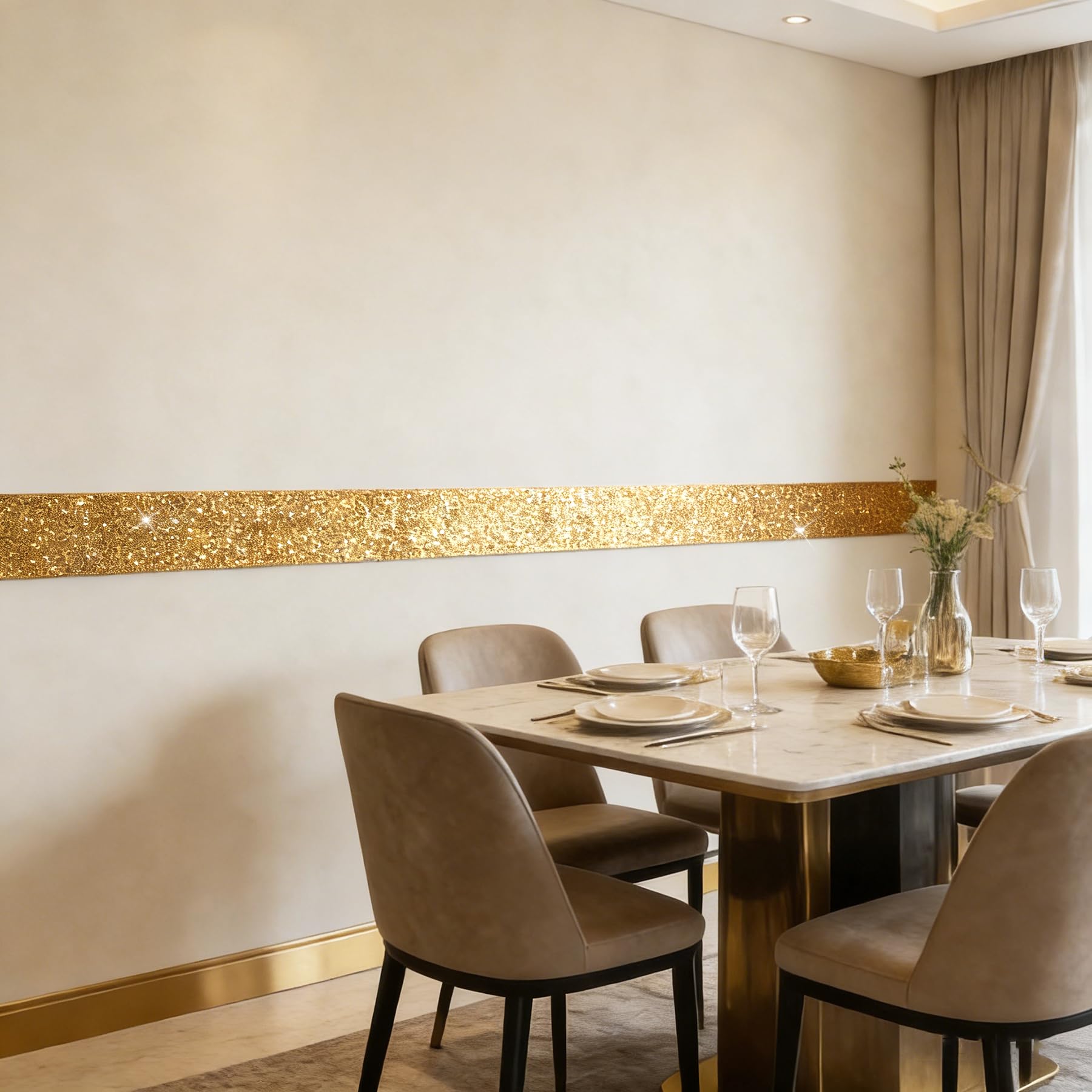 Decotalk Champagne Bordo Adesivo Per Mobili Cornice Dello Specchio Glitterato 10X600cm Bordo Per Carta da Parati Champagne Autoadesivo Pellicola Adesiva Rimovibile Per Parete Bagno Camera da Letto