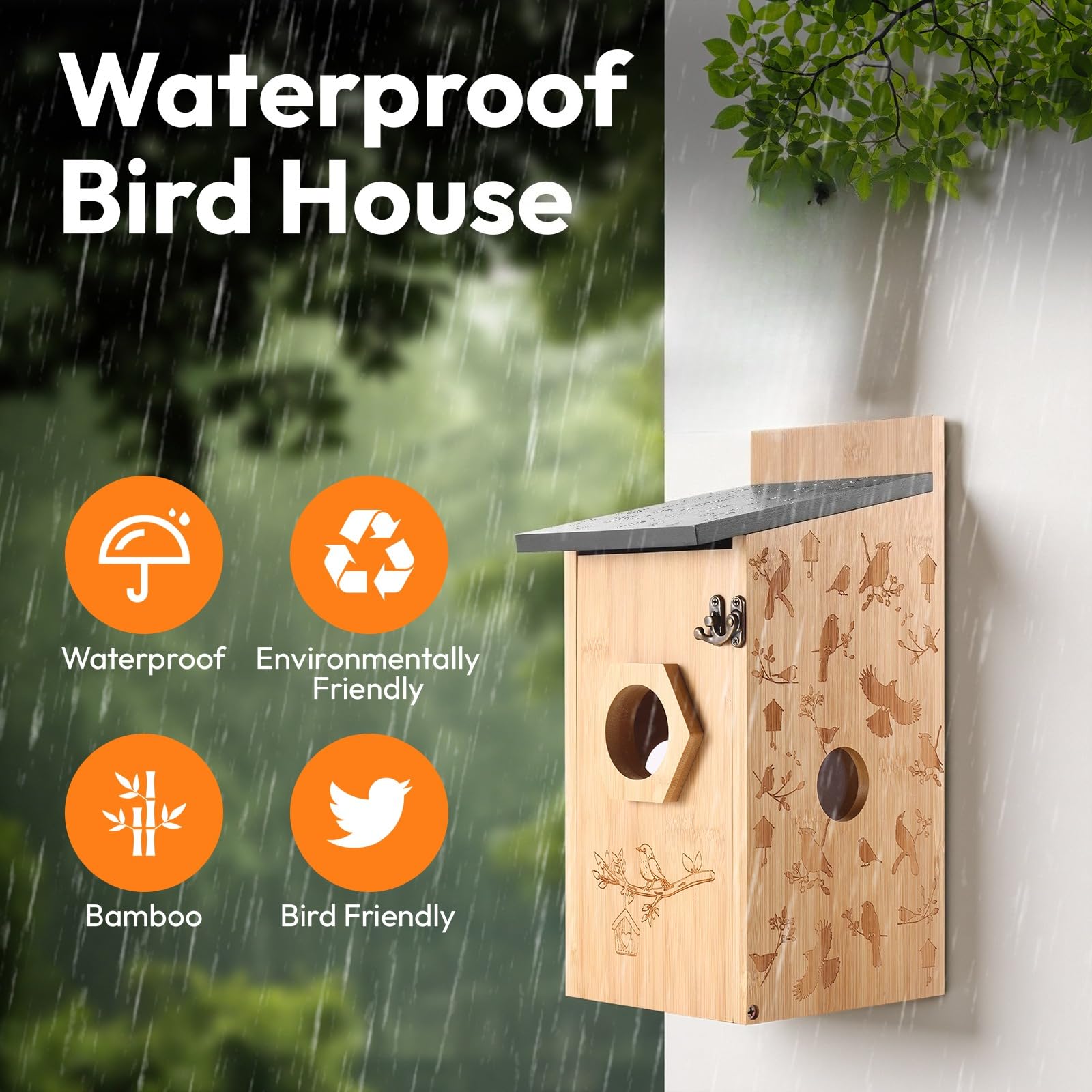 Casa para pájaros con cámara 3K, nido para pájaros para exteriores, resistente a la intemperie, 2,4 G WiFi y notificación de aplicación, grabación de vídeo/foto y detección de movimiento, observa la