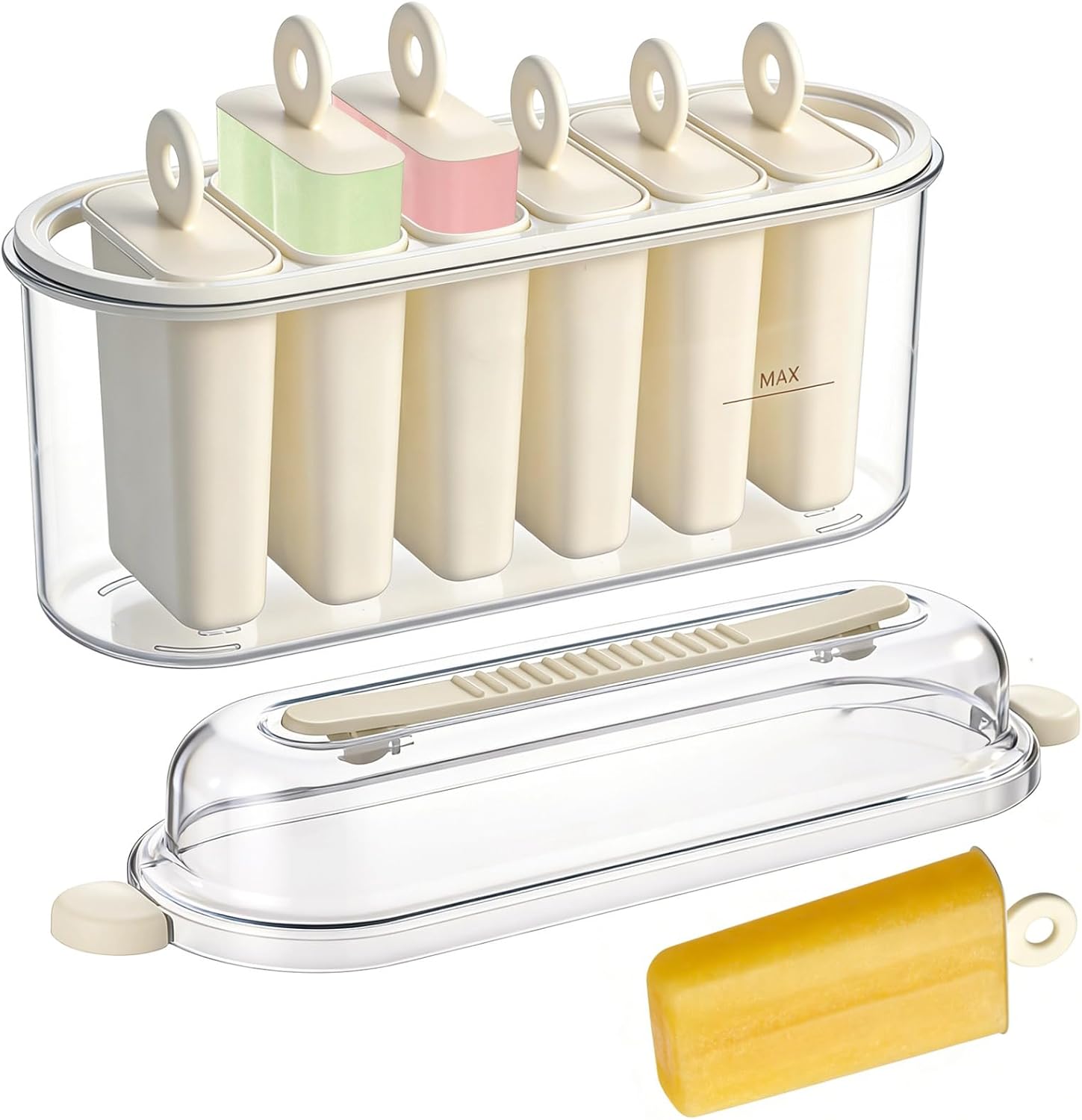 6-Cavity Popsicles Molds, DIY Homemade Ice Pop Mold, Plastic Popsicle Molds with Sticks and Lids, Easy Release Homemade Ice Cream Maker, DIY Frozen Treats for Juice Yogurt Dessert Home Use