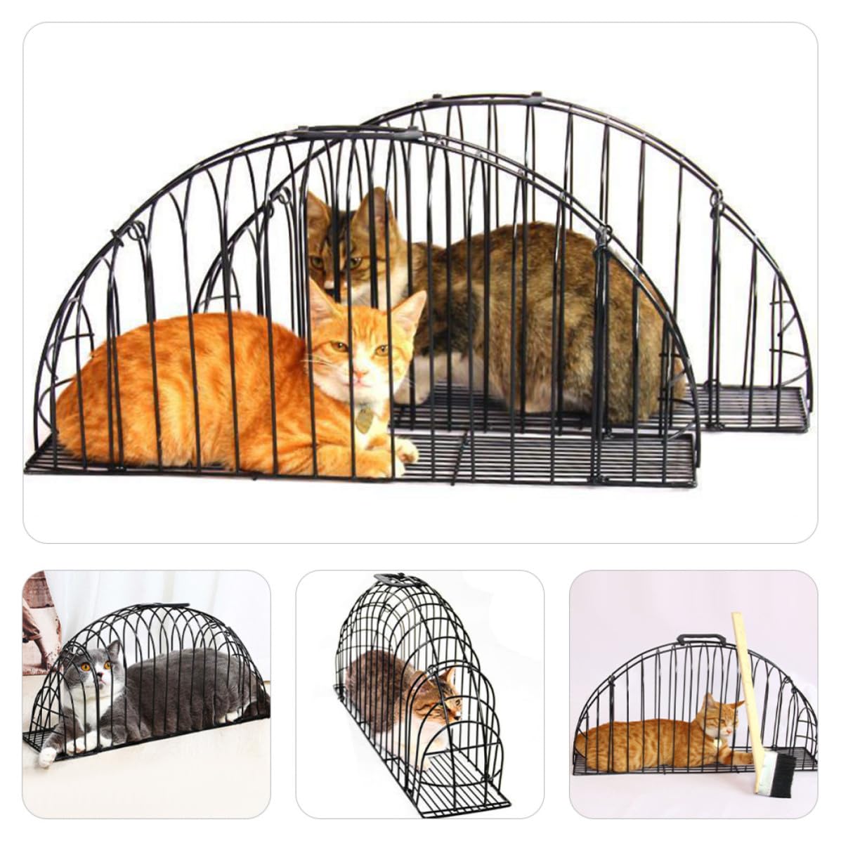 Gabbia per Bagno dei Gatti, Metallo Nero, con Spazzola, Pieghevole | Design Traforato con Chiusura a Fibbia, per Casa e Negozio, Facilita L'asciugatura, Protegge Durante Lavaggio Stile Casuale