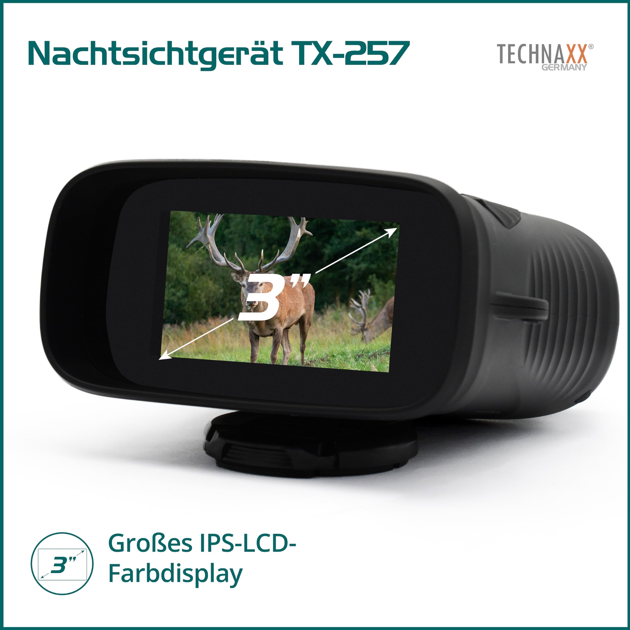 Technaxx Nachtsichtgerät Full HD 1080p 40MP 4X Optische Vergrößerung 8X Digitalzoom 850nm IR LED 150m 3 Zoll IPS Display 2500mAh Akku TX-257