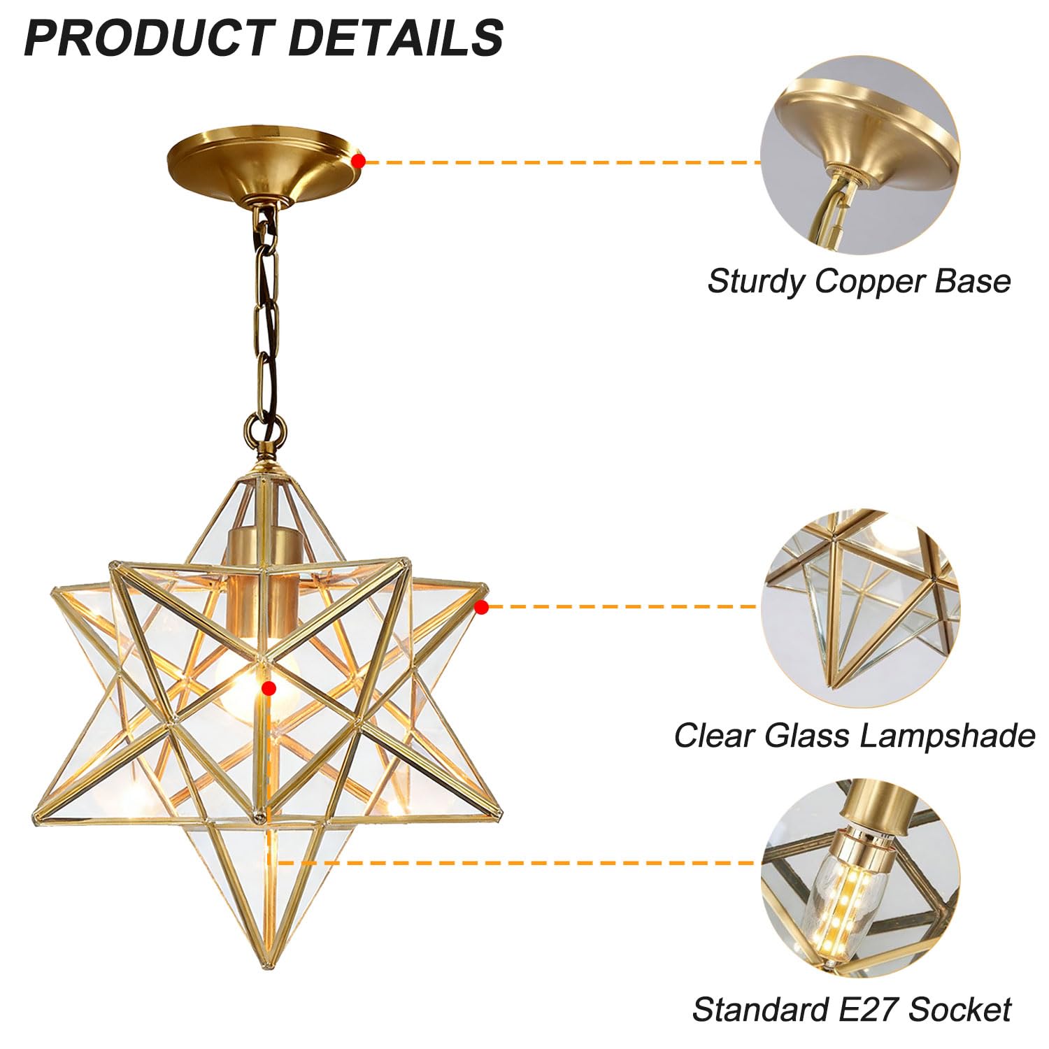 Lámpara colgante de cristal de estrella, lámpara colgante de techo de linterna colgante de porche, lámpara colgante de cobre de lujo, lámpara colgante de techo E27 para Loft Bar Cafe