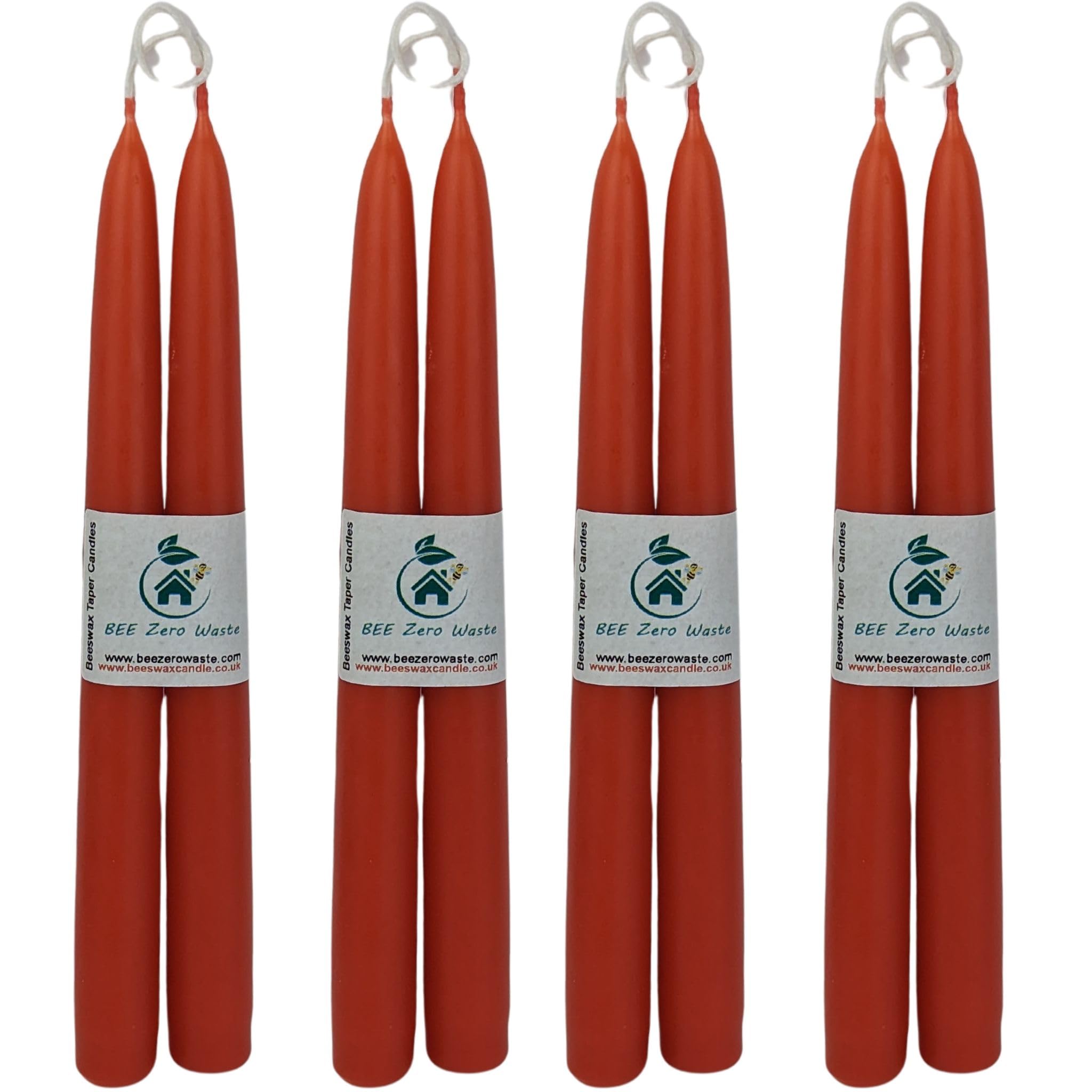 Bundle of 4 Pairs Beeswax Red Taper Candles 9'' (228 mm) for Over 10.5 Hours of Burn Time Each - Handcrafted, Air-Purifying, and Dripless - Brighten Your Space!