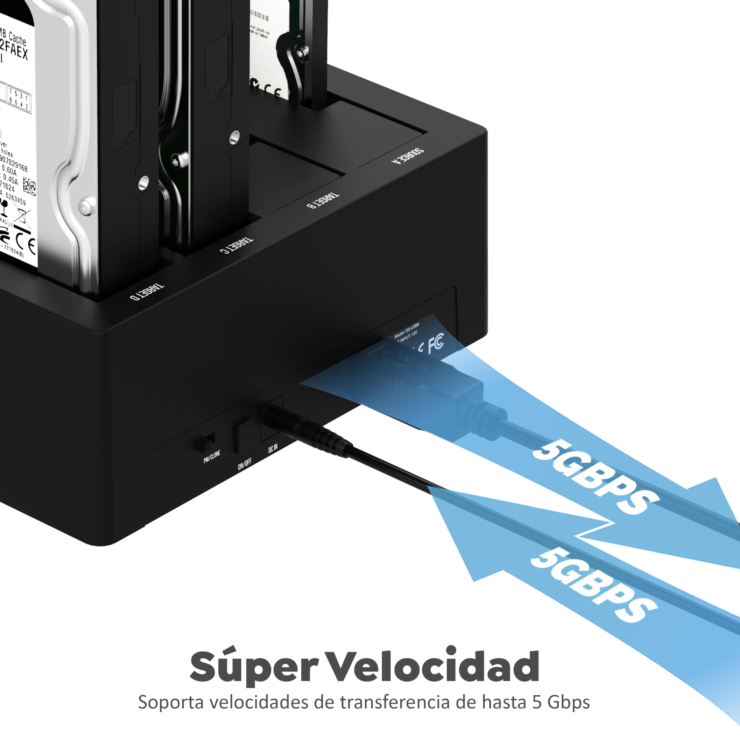 SABRENT SSD Disco Duro/HDD estación de Acoplamiento de 3,5" | para SATA SSD 1TB, 2TB, 4TB, HDD 8TB hasta 22TB (4 Bahías)| Carcasa de Alta Velocidad USB 3.1 | Instalación sin Herramientas [DS-U3B4] | Para SATA SSD 1TB, 2TB, 4TB, HDD 8TB Hasta 22TB (4 Bahía